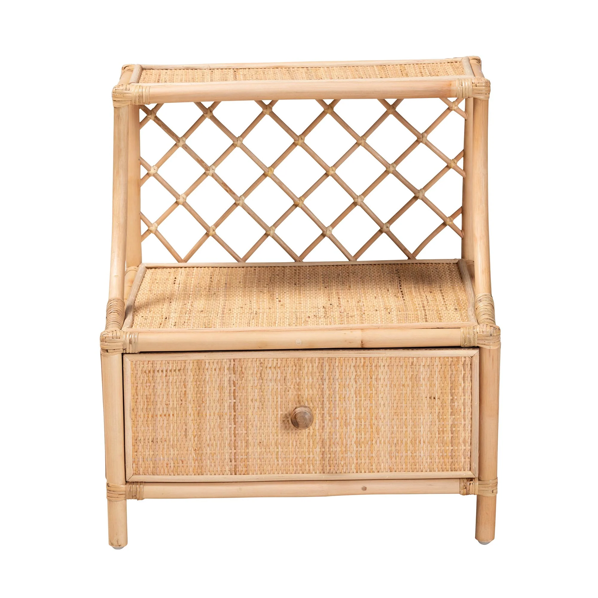 Baxton Studio bali & pari Lalo Modern Bohemian Natural Brown Rattan 1-Drawer Nightstand - Image 4