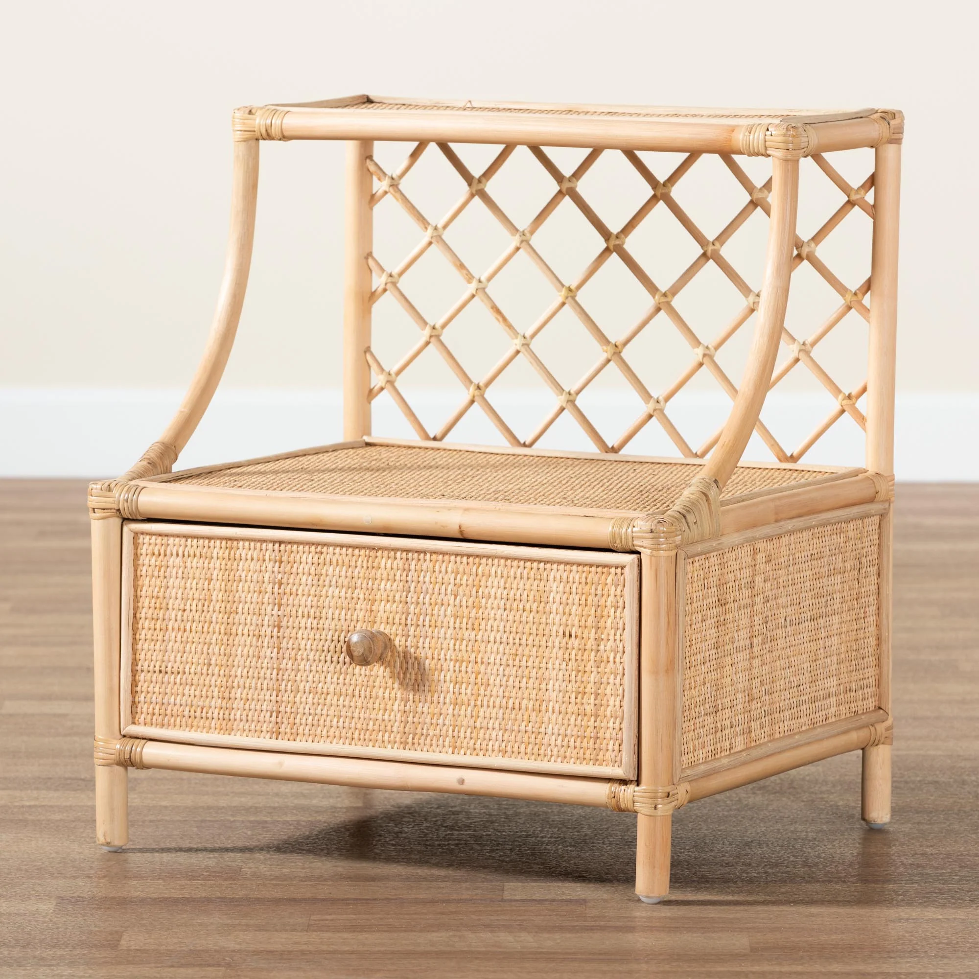 Baxton Studio bali & pari Lalo Modern Bohemian Natural Brown Rattan 1-Drawer Nightstand - Image 9