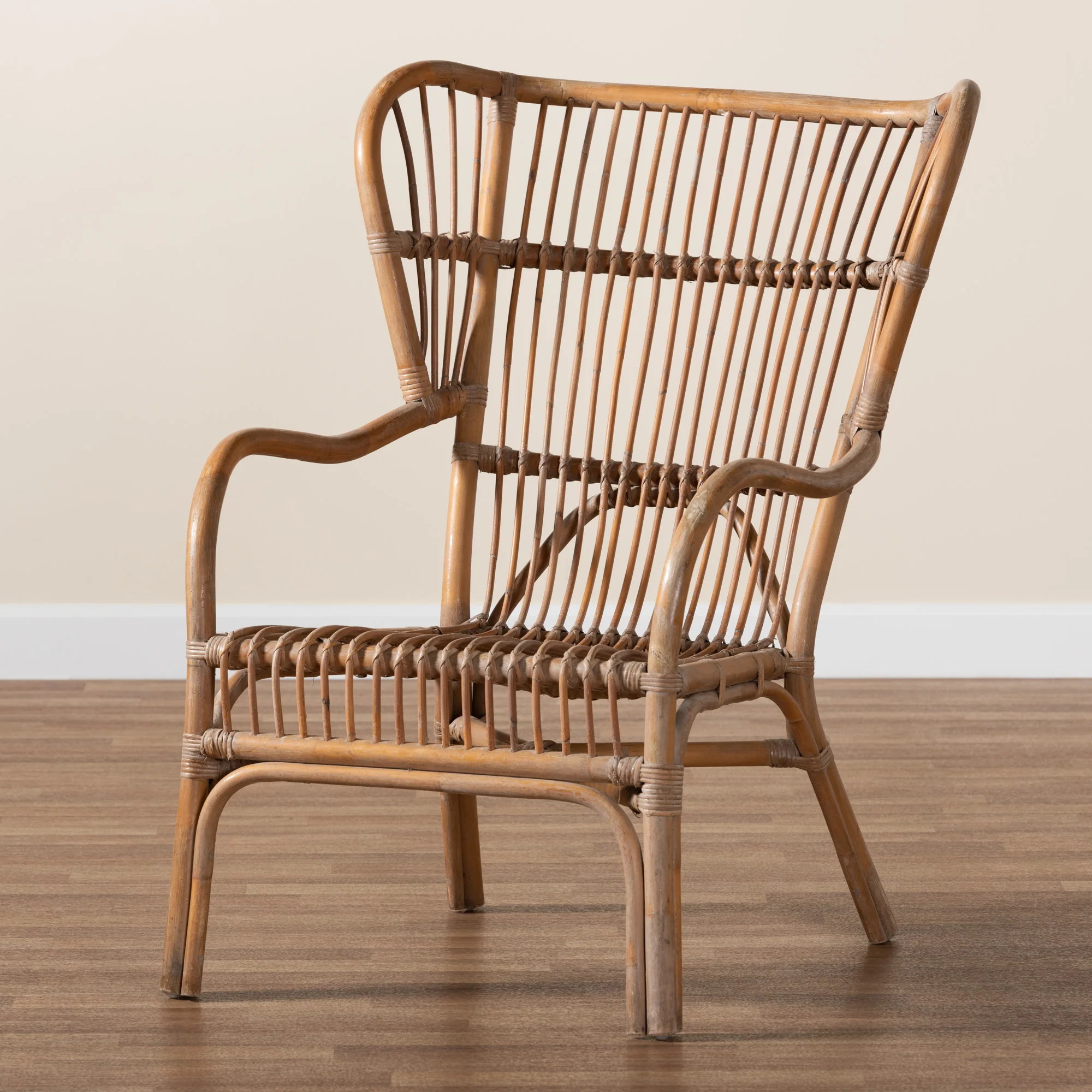 Baxton Studio bali & pari Lamaria Modern Bohmenian Natural Brown Antique Rattan Armchair - Image 2