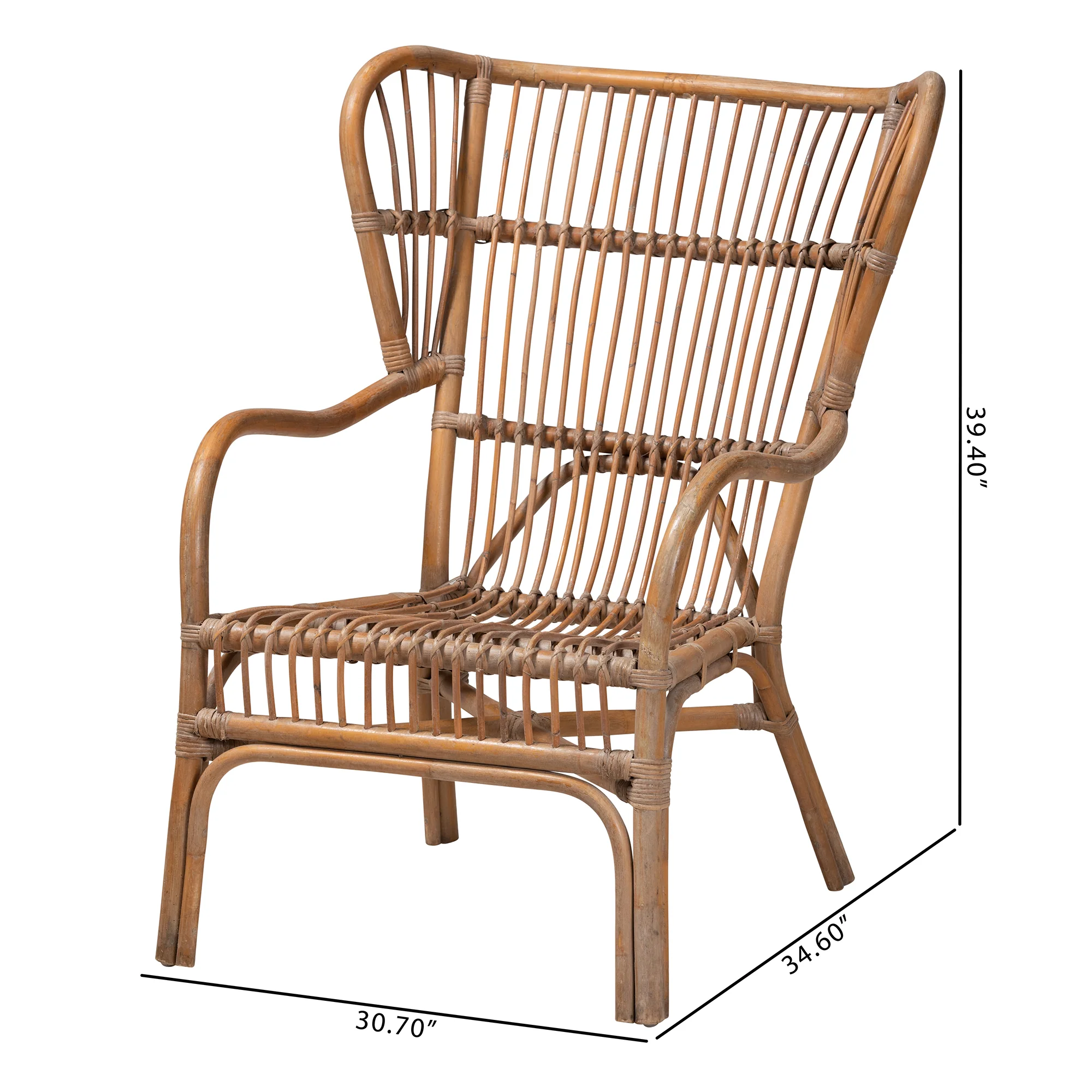 Baxton Studio bali & pari Lamaria Modern Bohmenian Natural Brown Antique Rattan Armchair - Image 3