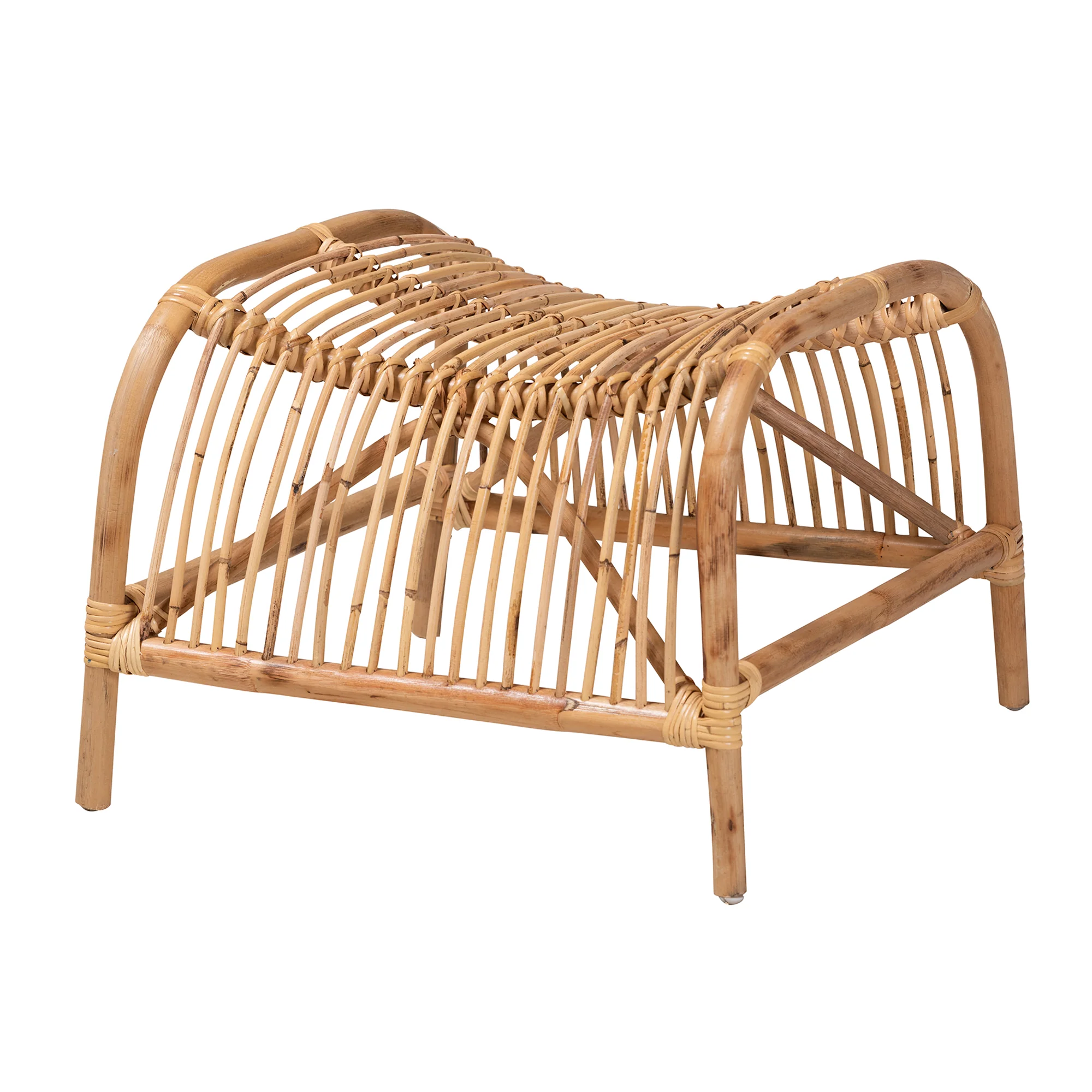Baxton Studio bali & pari Lamaria Modern Bohmenian Natural Brown Antique Rattan Footstool - Image 2