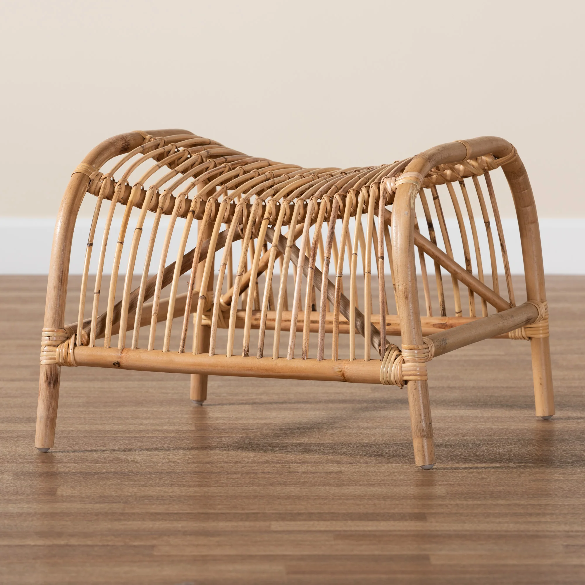 Baxton Studio bali & pari Lamaria Modern Bohmenian Natural Brown Antique Rattan Footstool - Image 6