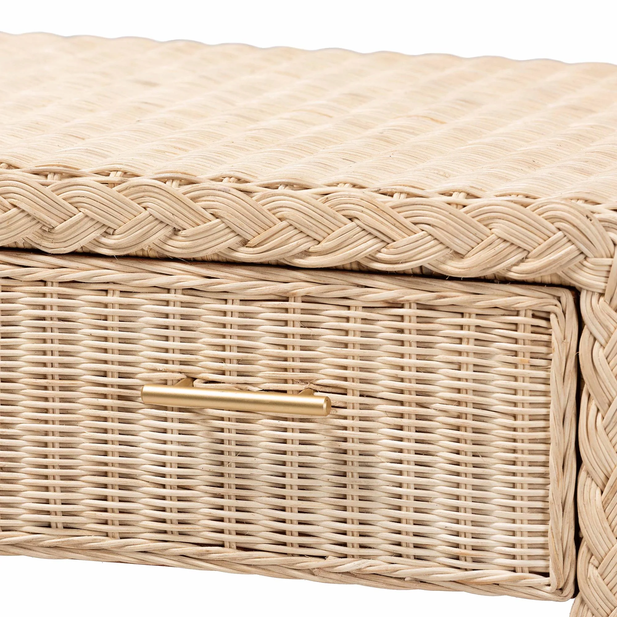 Baxton Studio bali & pari Lanica Japandi Sun Bleached Rattan 2-Drawer Console Table - Image 10