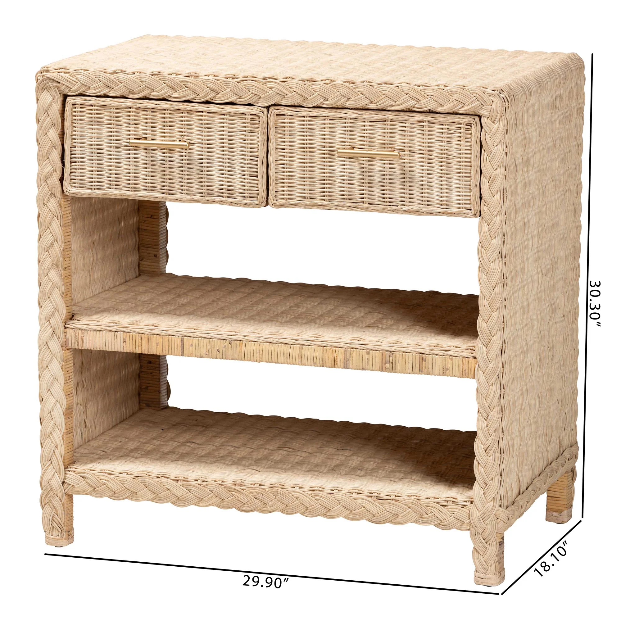Baxton Studio bali & pari Lanica Japandi Sun Bleached Rattan 2-Drawer Console Table - Image 4