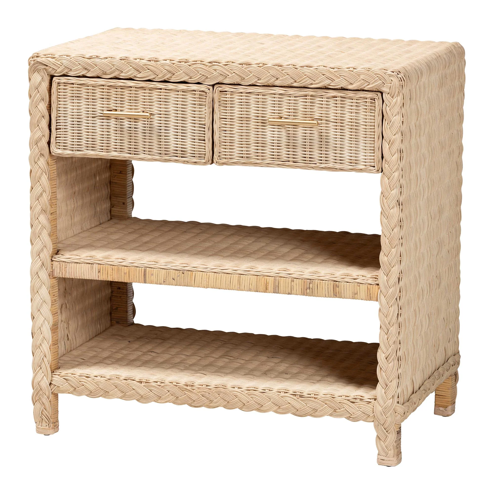 Baxton Studio bali & pari Lanica Japandi Sun Bleached Rattan 2-Drawer Console Table - Image 5