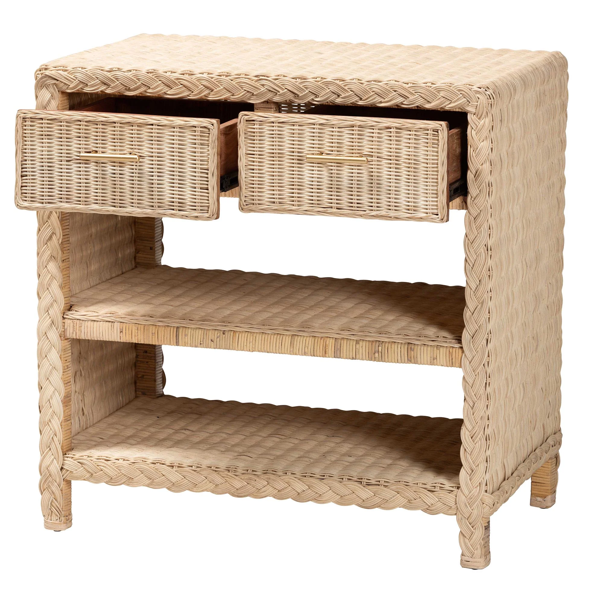 Baxton Studio bali & pari Lanica Japandi Sun Bleached Rattan 2-Drawer Console Table - Image 6
