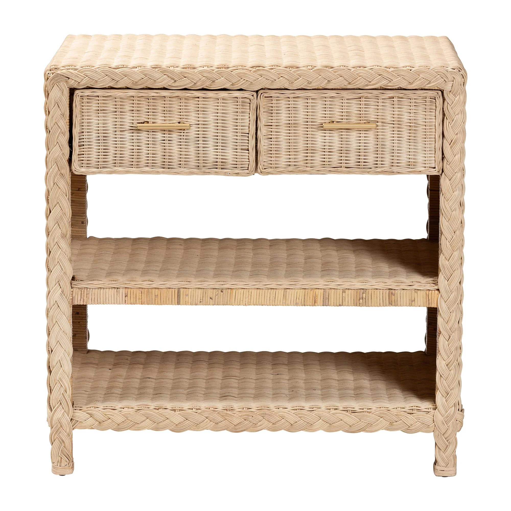 Baxton Studio bali & pari Lanica Japandi Sun Bleached Rattan 2-Drawer Console Table - Image 7