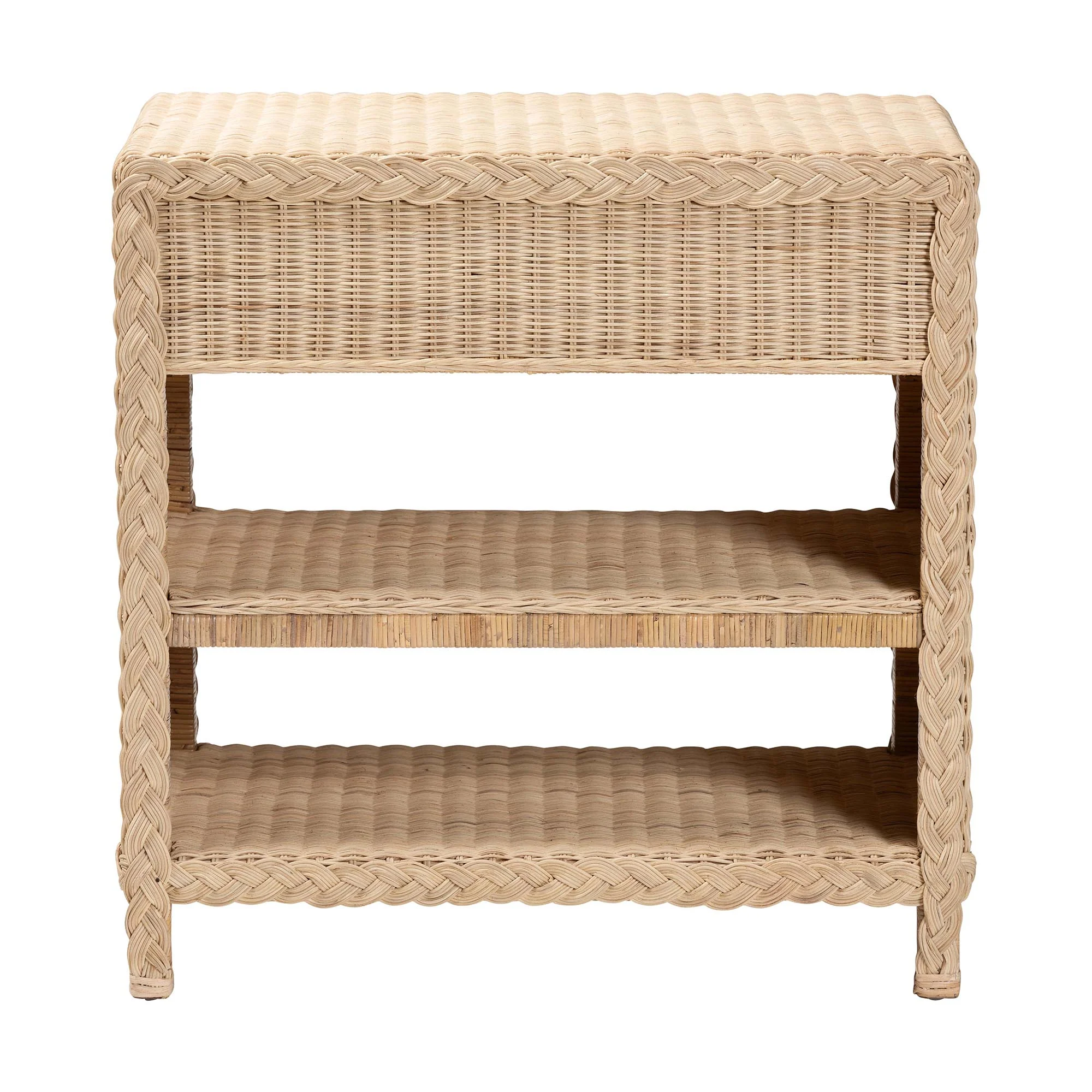Baxton Studio bali & pari Lanica Japandi Sun Bleached Rattan 2-Drawer Console Table - Image 9