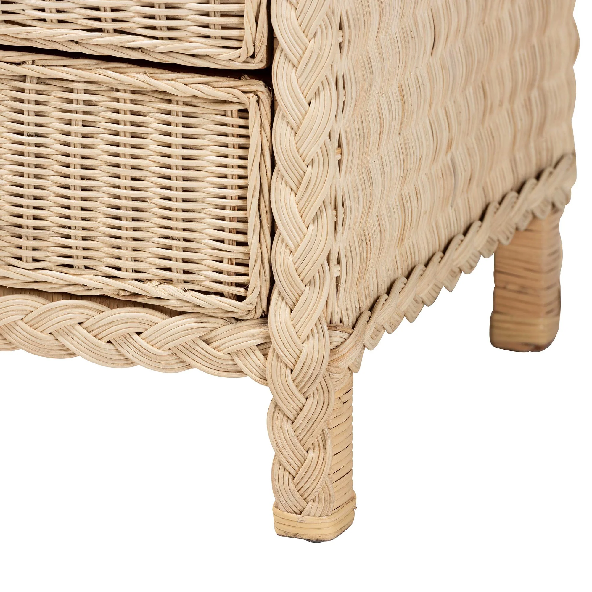 Baxton Studio bali & pari Lanica Japandi Sun Bleached Rattan 3-Drawer Nightstand - Image 11