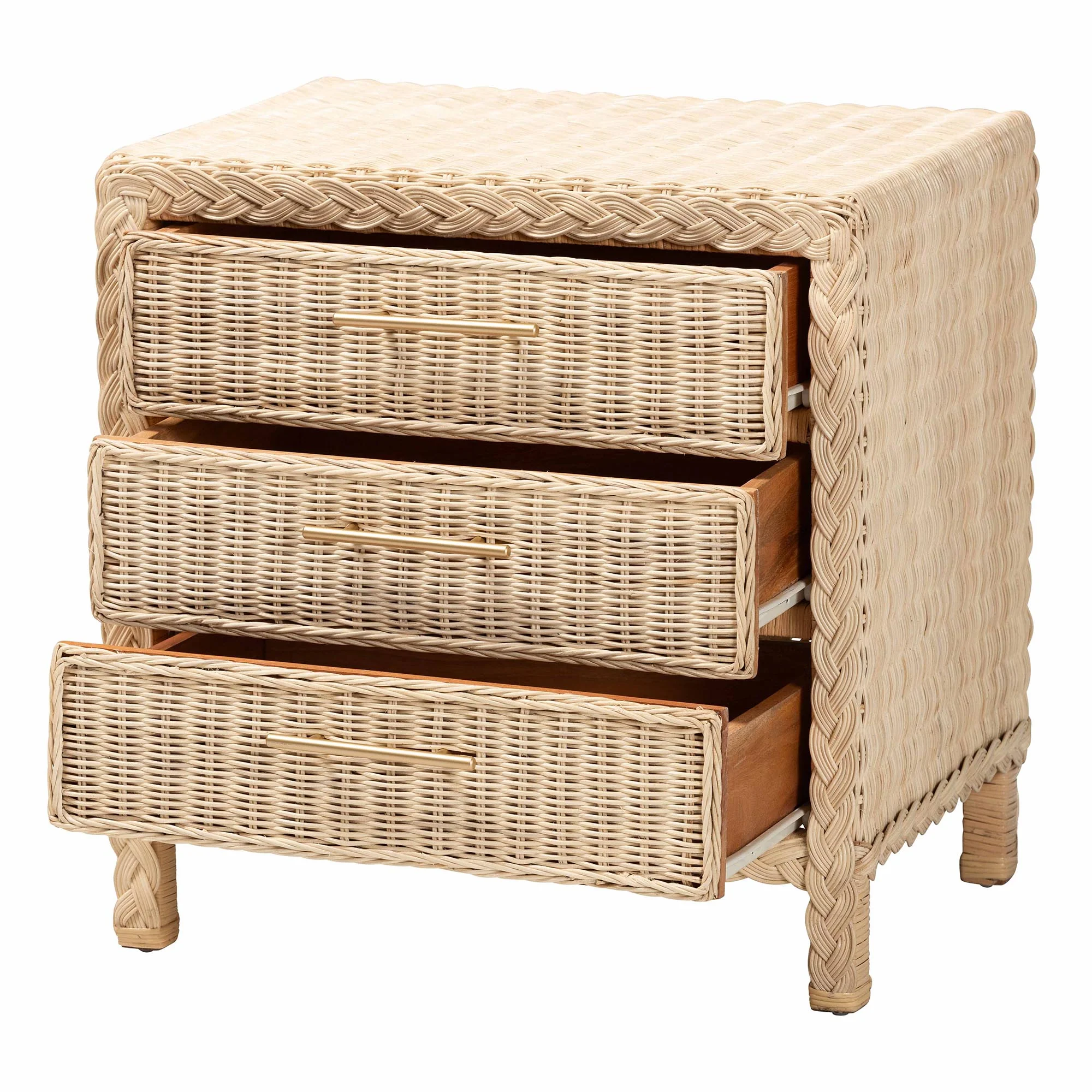 Baxton Studio bali & pari Lanica Japandi Sun Bleached Rattan 3-Drawer Nightstand - Image 6