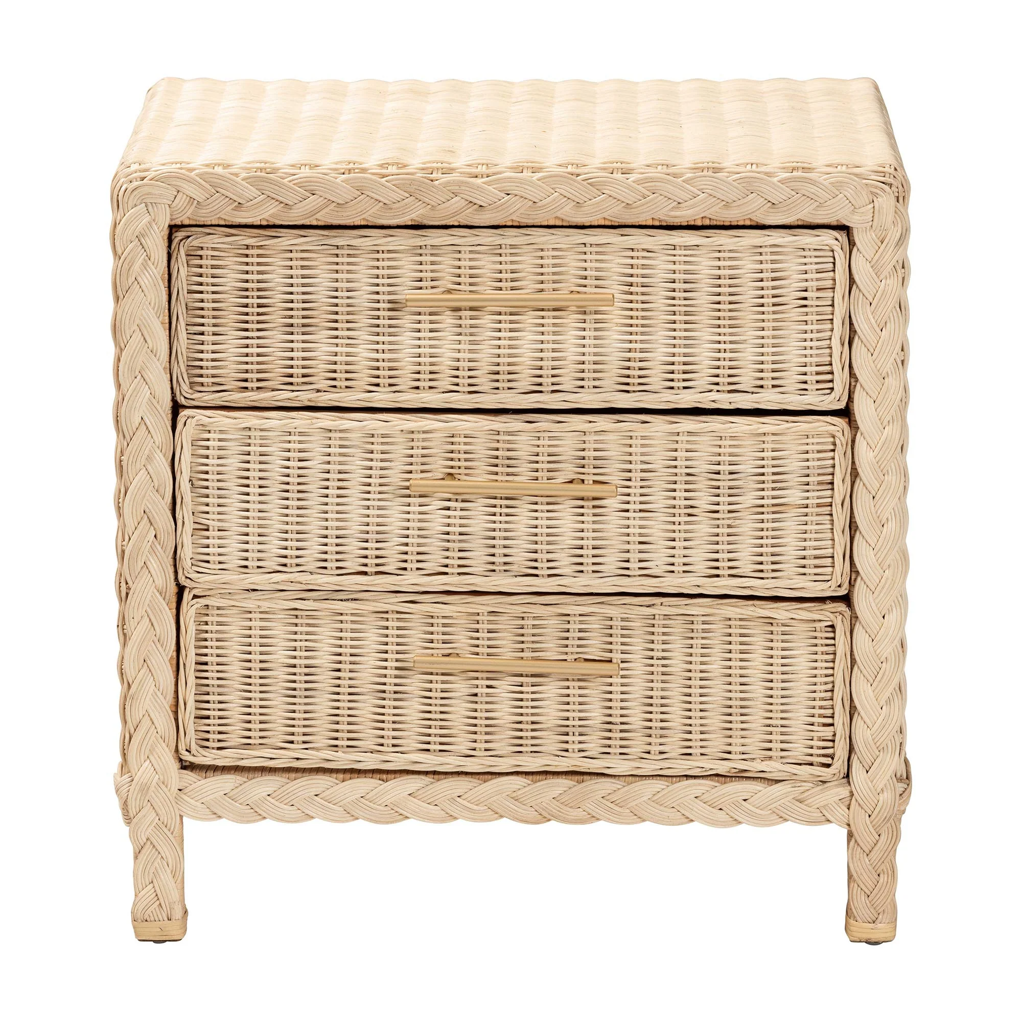 Baxton Studio bali & pari Lanica Japandi Sun Bleached Rattan 3-Drawer Nightstand - Image 7