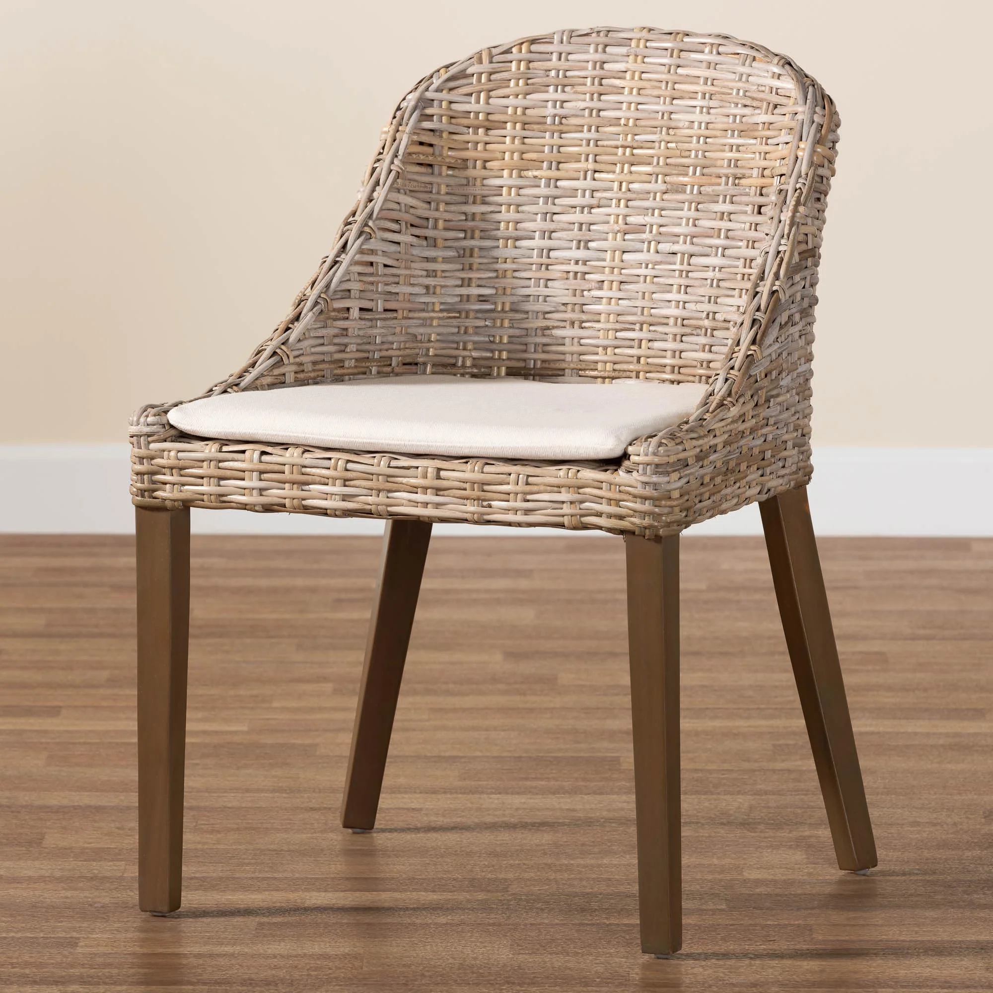 Baxton Studio bali & pari Lara Bohemian Grey Kubu Rattan and Mahogany Wood Dining Chair - Image 2