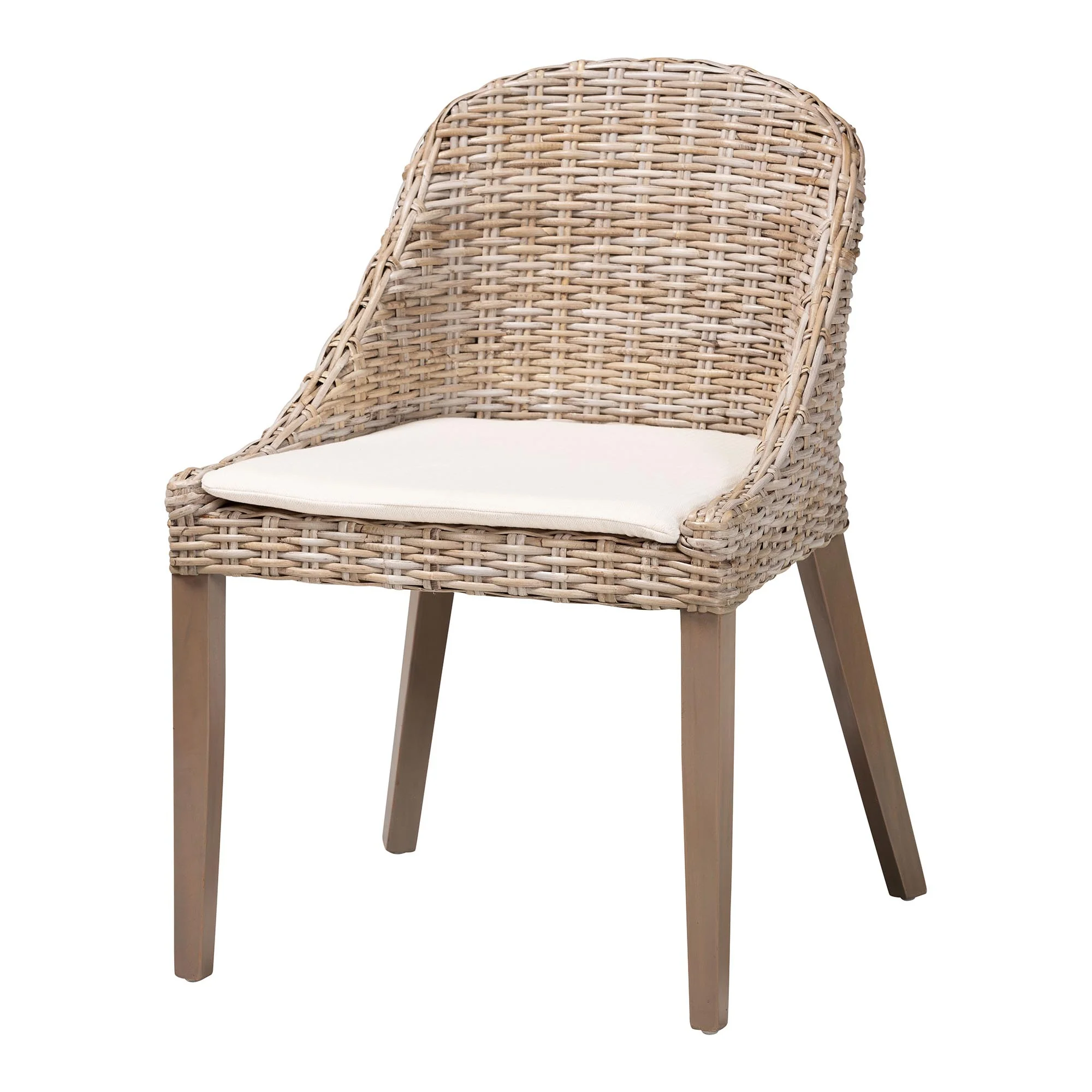 Baxton Studio bali & pari Lara Bohemian Grey Kubu Rattan and Mahogany Wood Dining Chair - Image 4