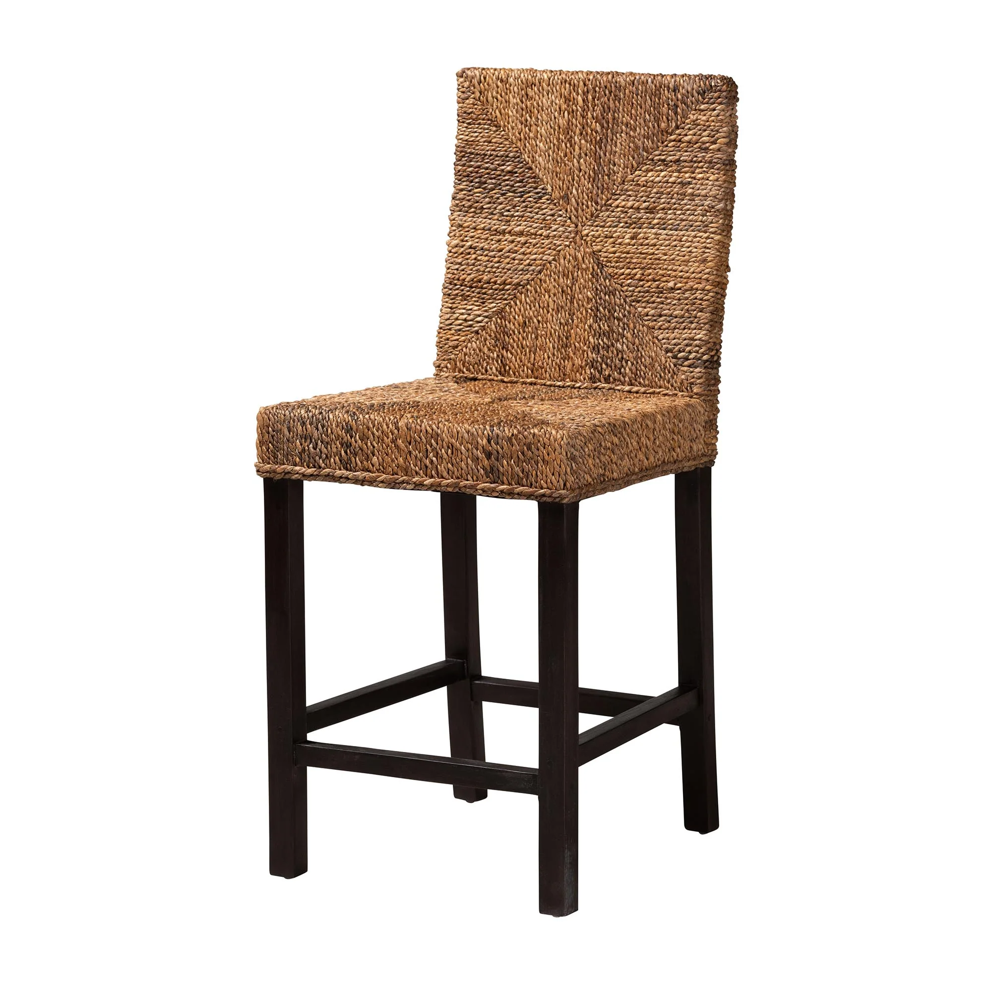 Baxton Studio bali & pari Laymi Modern Bohemian Dark Brown Mahogany Wood and Seagrass Counter Stool - Image 2