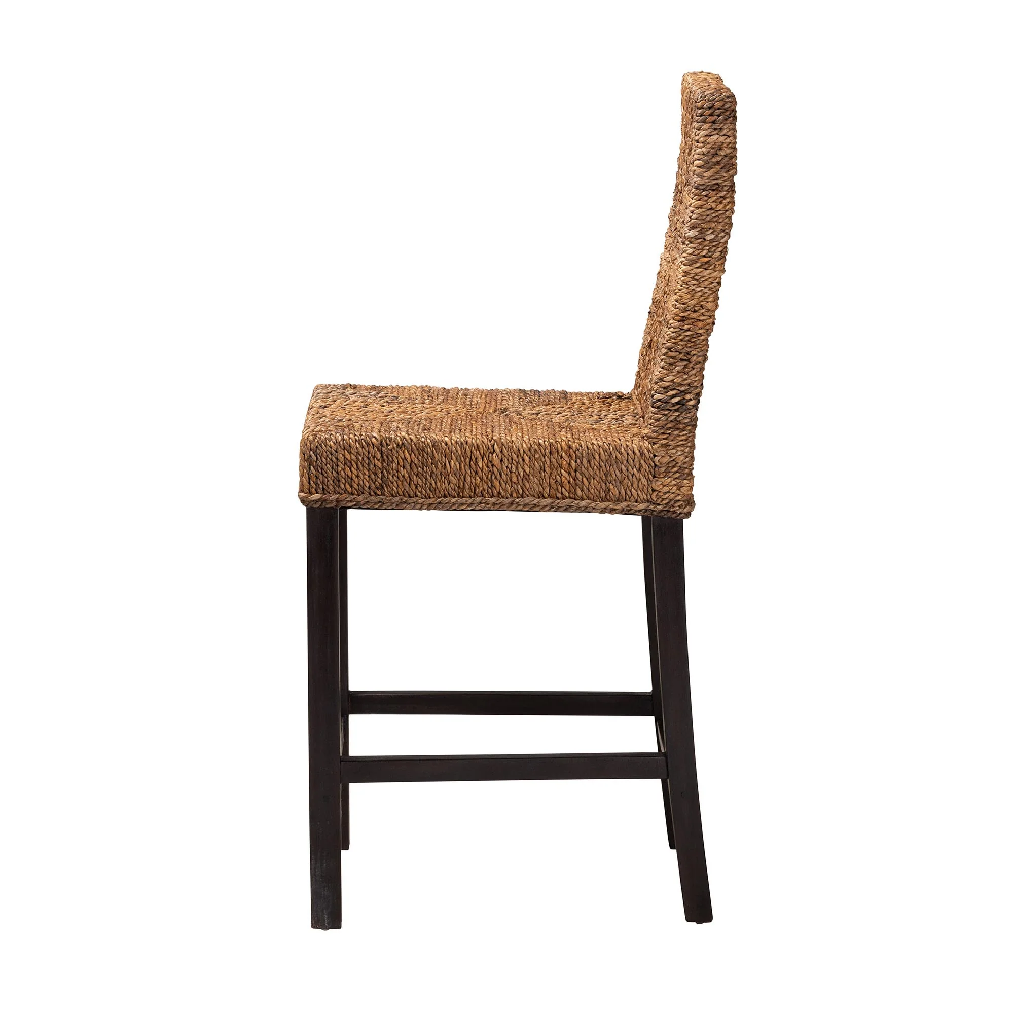 Baxton Studio bali & pari Laymi Modern Bohemian Dark Brown Mahogany Wood and Seagrass Counter Stool - Image 4