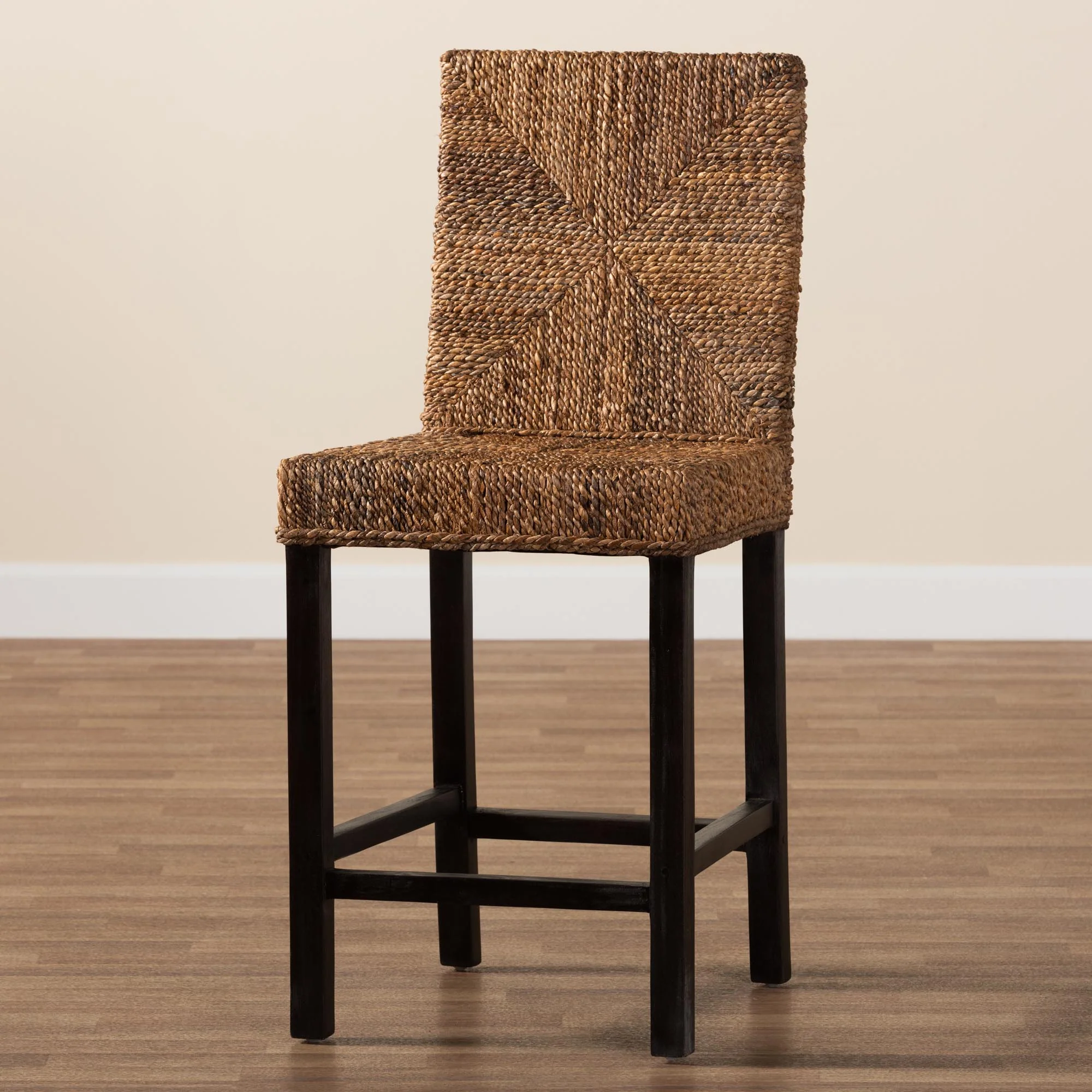 Baxton Studio bali & pari Laymi Modern Bohemian Dark Brown Mahogany Wood and Seagrass Counter Stool - Image 9