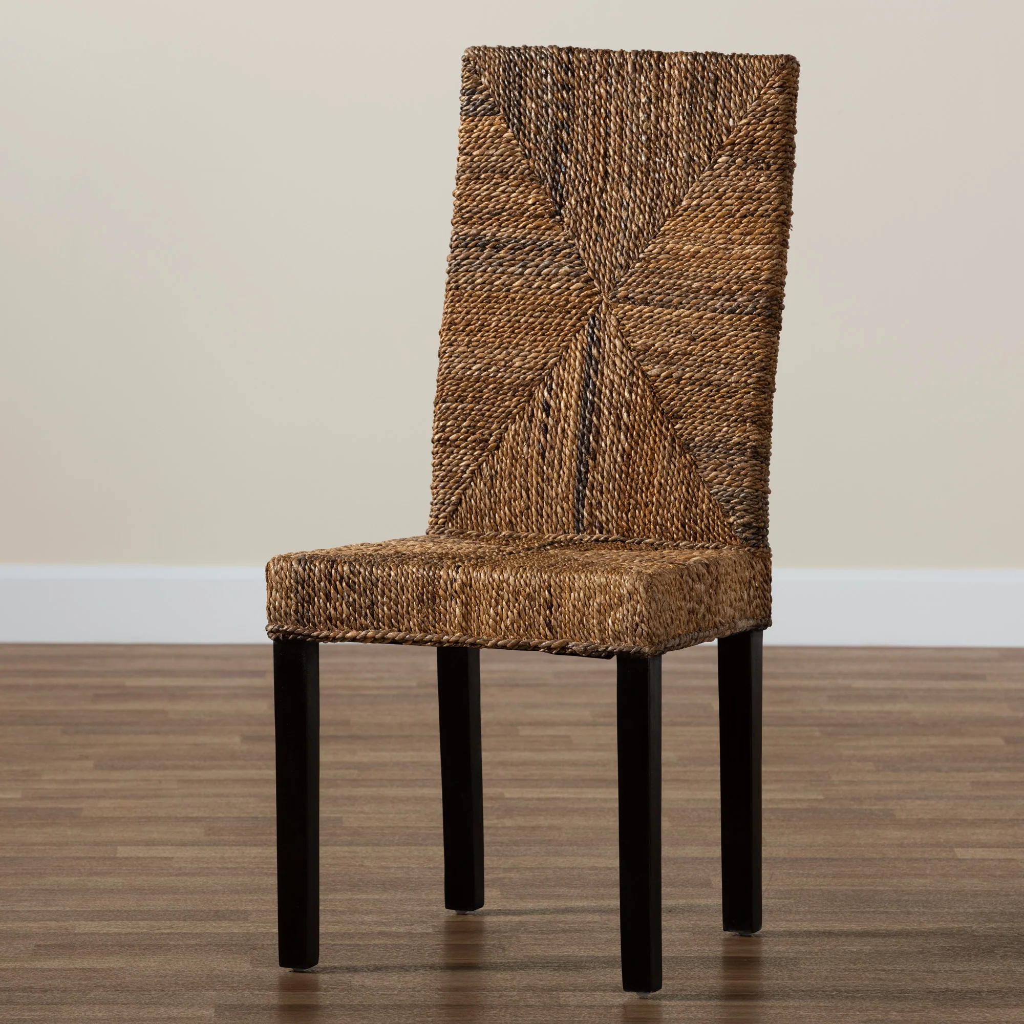 Baxton Studio bali & pari Laymi Modern Bohemian Dark Brown Mahogany Wood and Seagrass Dining Chair - Image 2