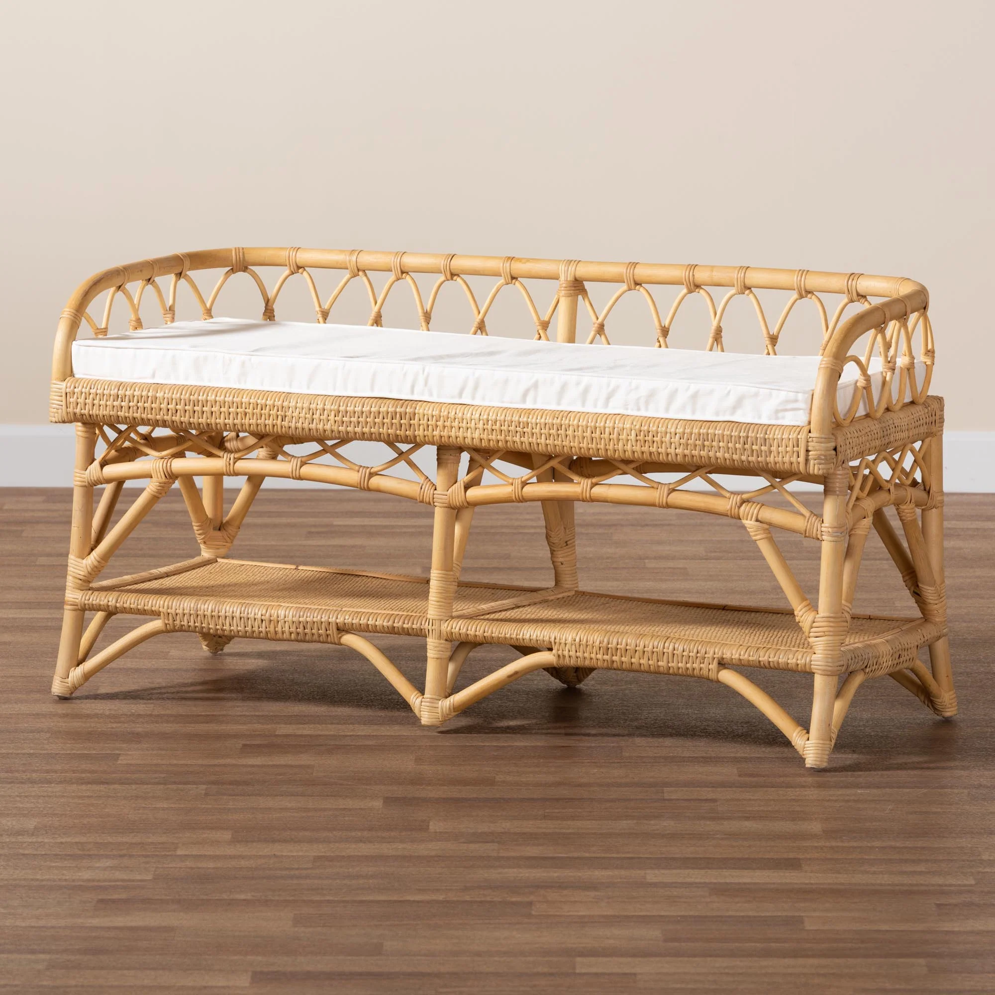 Baxton Studio bali & pari Leryn Modern Bohemian Natural Brown Rattan Bench - Image 2
