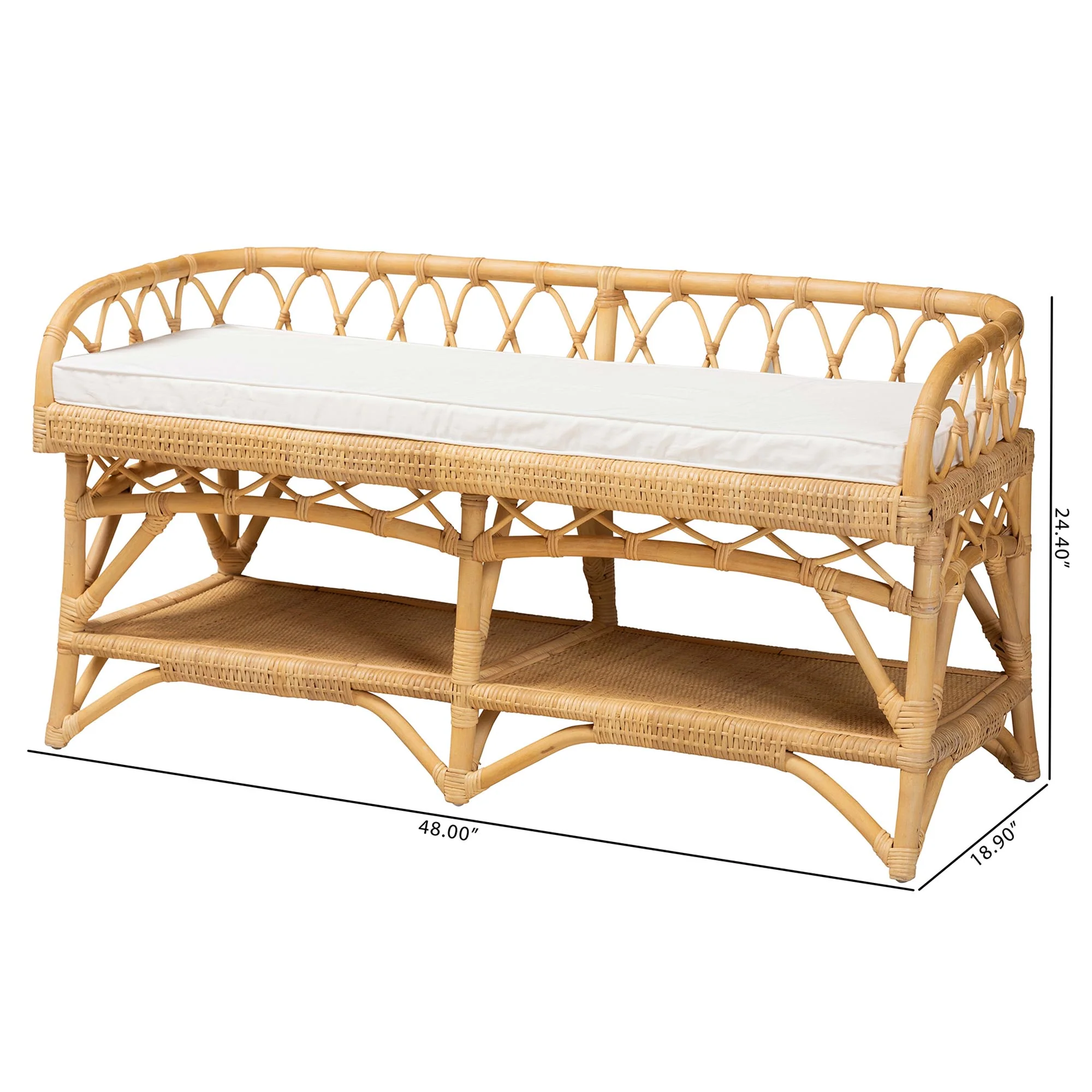 Baxton Studio bali & pari Leryn Modern Bohemian Natural Brown Rattan Bench - Image 3