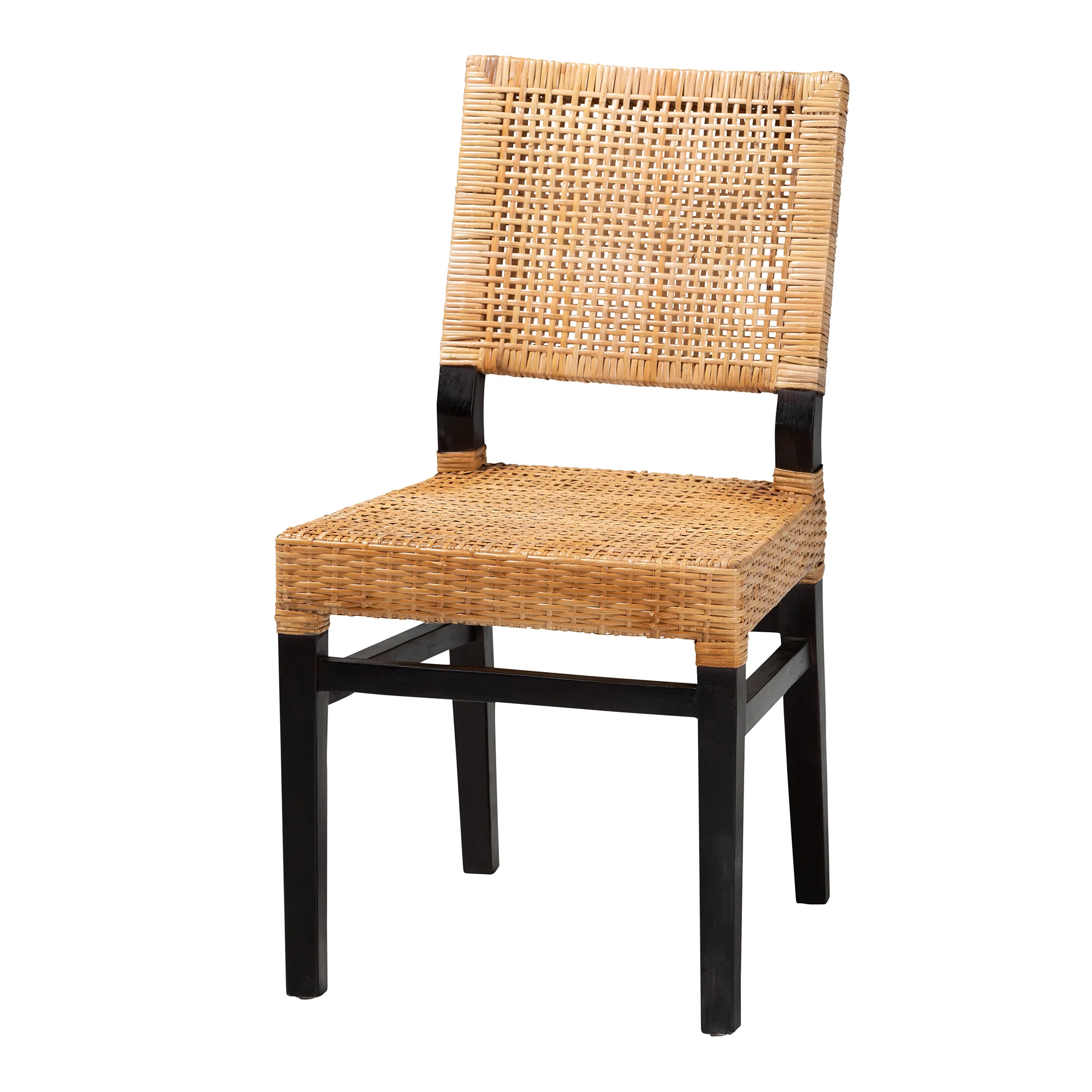 Baxton Studio bali & pari Lesia Modern Bohemian Natural Brown Rattan and Espresso Brown Mahogany Wood Dining Chair - Image 2