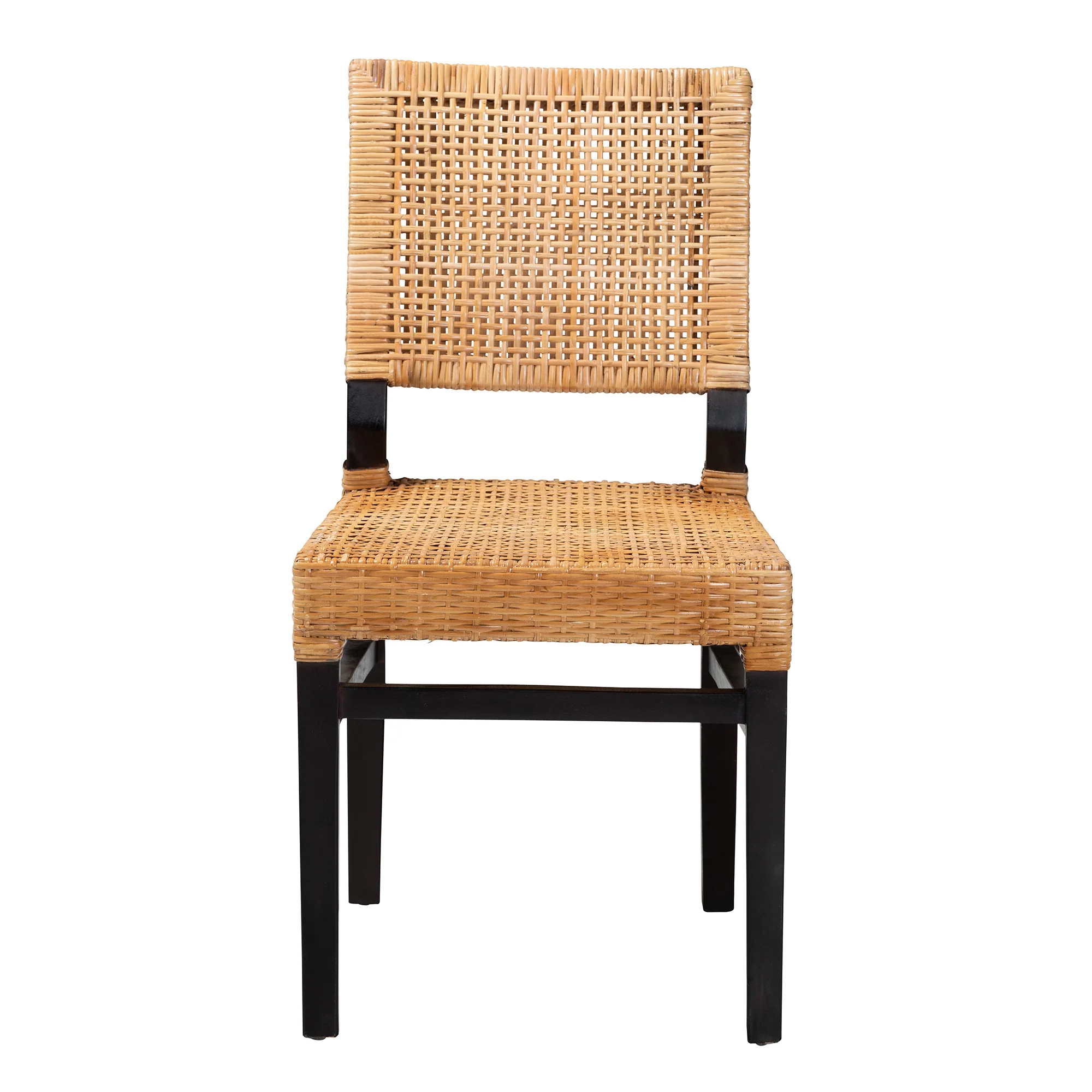Baxton Studio bali & pari Lesia Modern Bohemian Natural Brown Rattan and Espresso Brown Mahogany Wood Dining Chair - Image 3