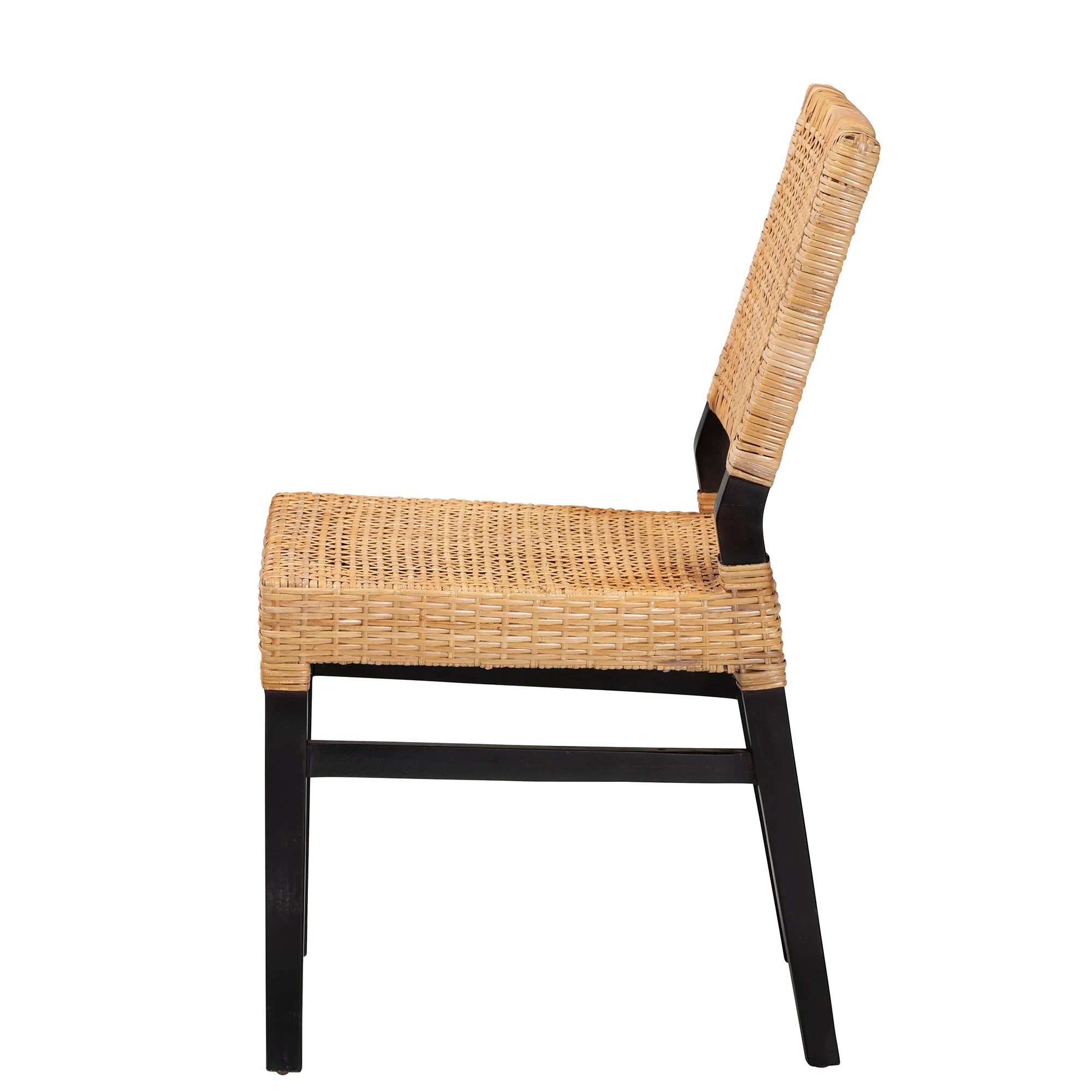 Baxton Studio bali & pari Lesia Modern Bohemian Natural Brown Rattan and Espresso Brown Mahogany Wood Dining Chair - Image 4