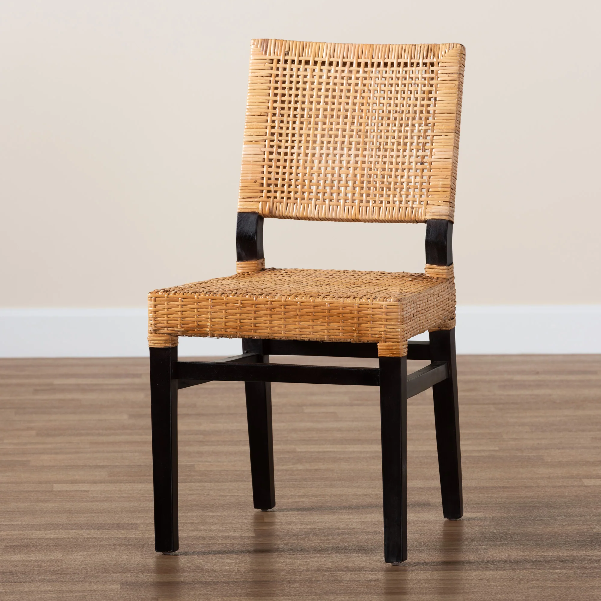 Baxton Studio bali & pari Lesia Modern Bohemian Natural Brown Rattan and Espresso Brown Mahogany Wood Dining Chair - Image 9