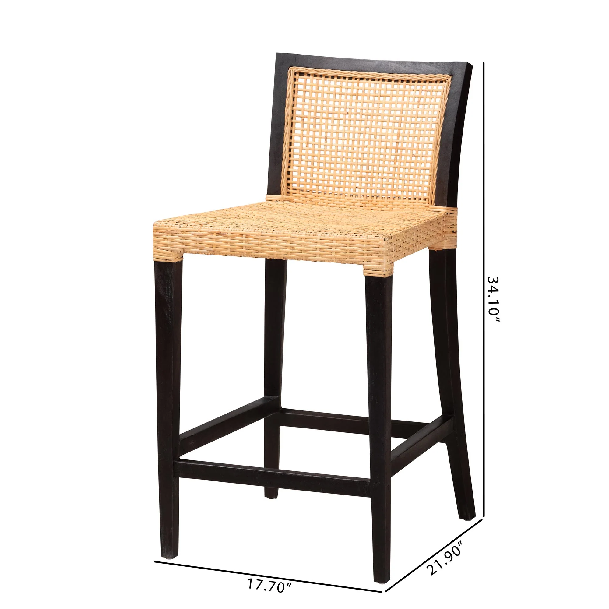 Baxton Studio bali & pari Lingga Modern Bohemian Dark Brown Mahogany Wood and Natural Rattan Counter Stool - Image 10