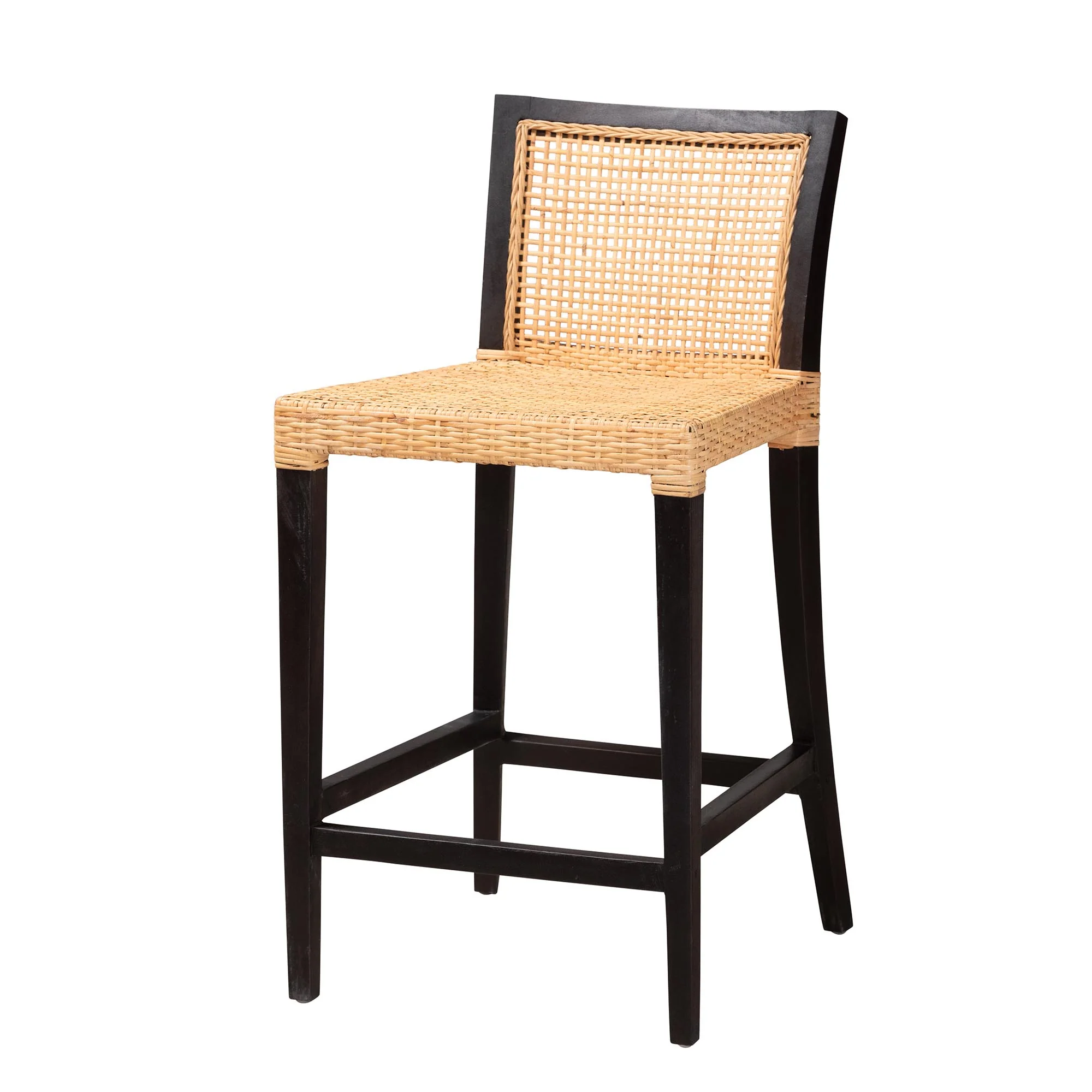 Baxton Studio bali & pari Lingga Modern Bohemian Dark Brown Mahogany Wood and Natural Rattan Counter Stool - Image 2