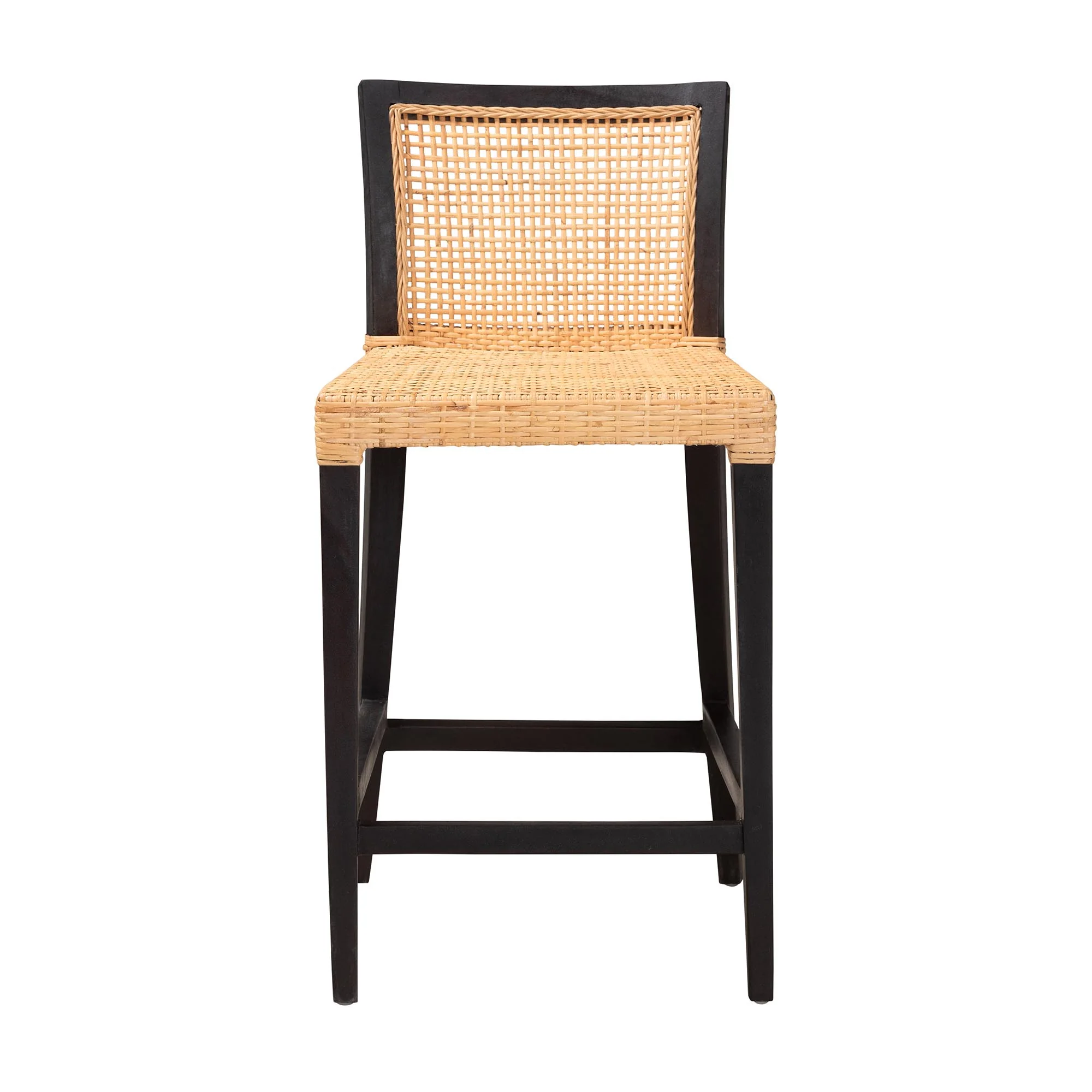 Baxton Studio bali & pari Lingga Modern Bohemian Dark Brown Mahogany Wood and Natural Rattan Counter Stool - Image 3