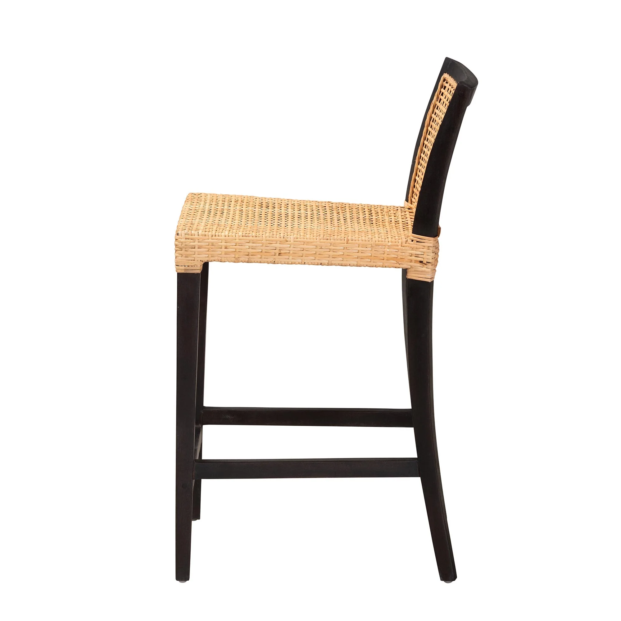 Baxton Studio bali & pari Lingga Modern Bohemian Dark Brown Mahogany Wood and Natural Rattan Counter Stool - Image 4