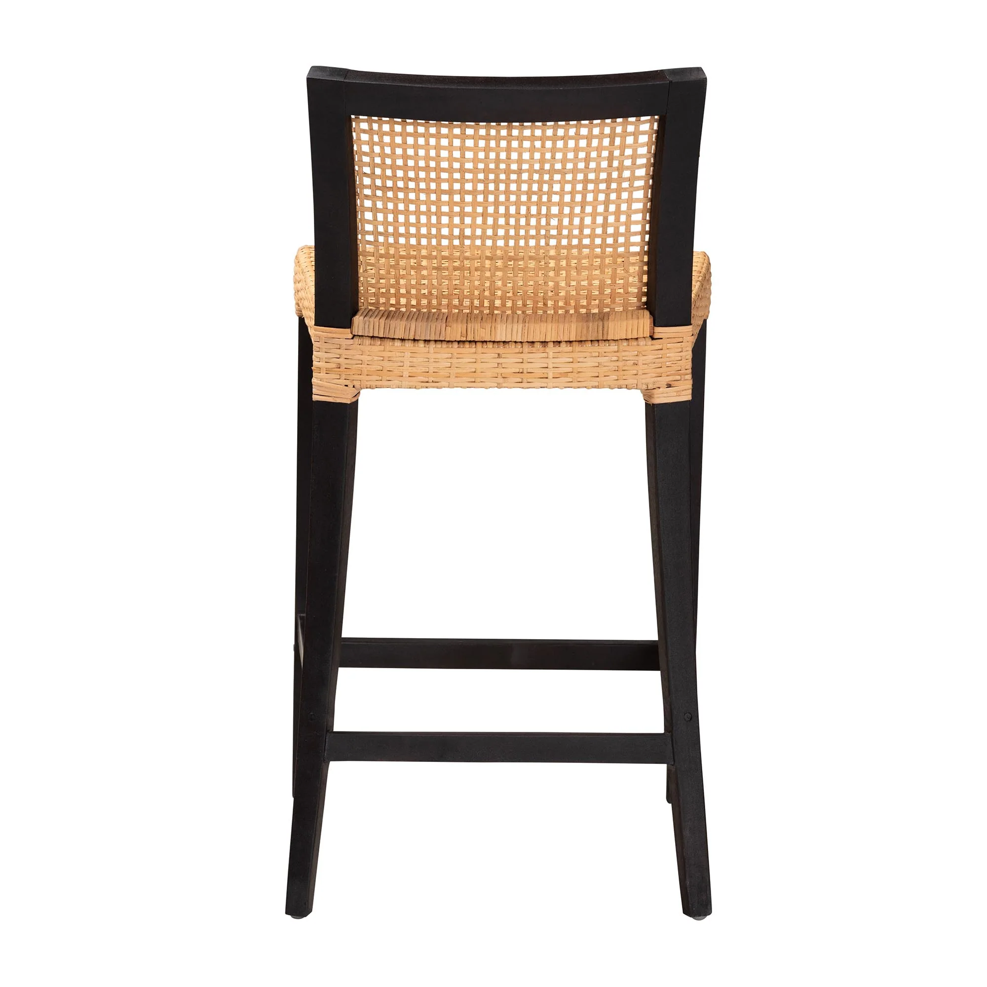 Baxton Studio bali & pari Lingga Modern Bohemian Dark Brown Mahogany Wood and Natural Rattan Counter Stool - Image 5