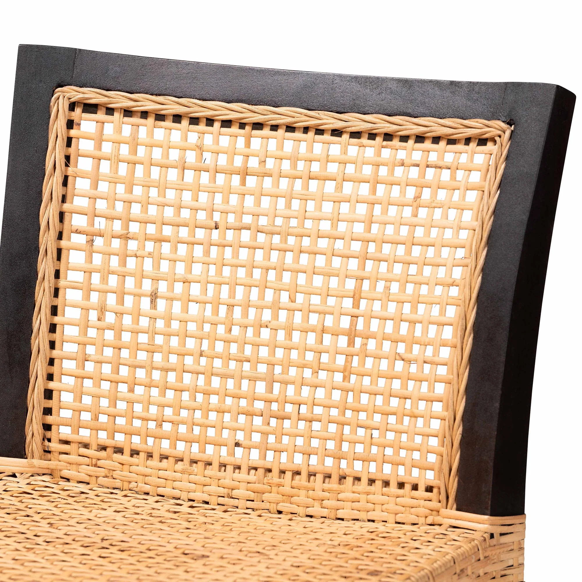 Baxton Studio bali & pari Lingga Modern Bohemian Dark Brown Mahogany Wood and Natural Rattan Counter Stool - Image 6