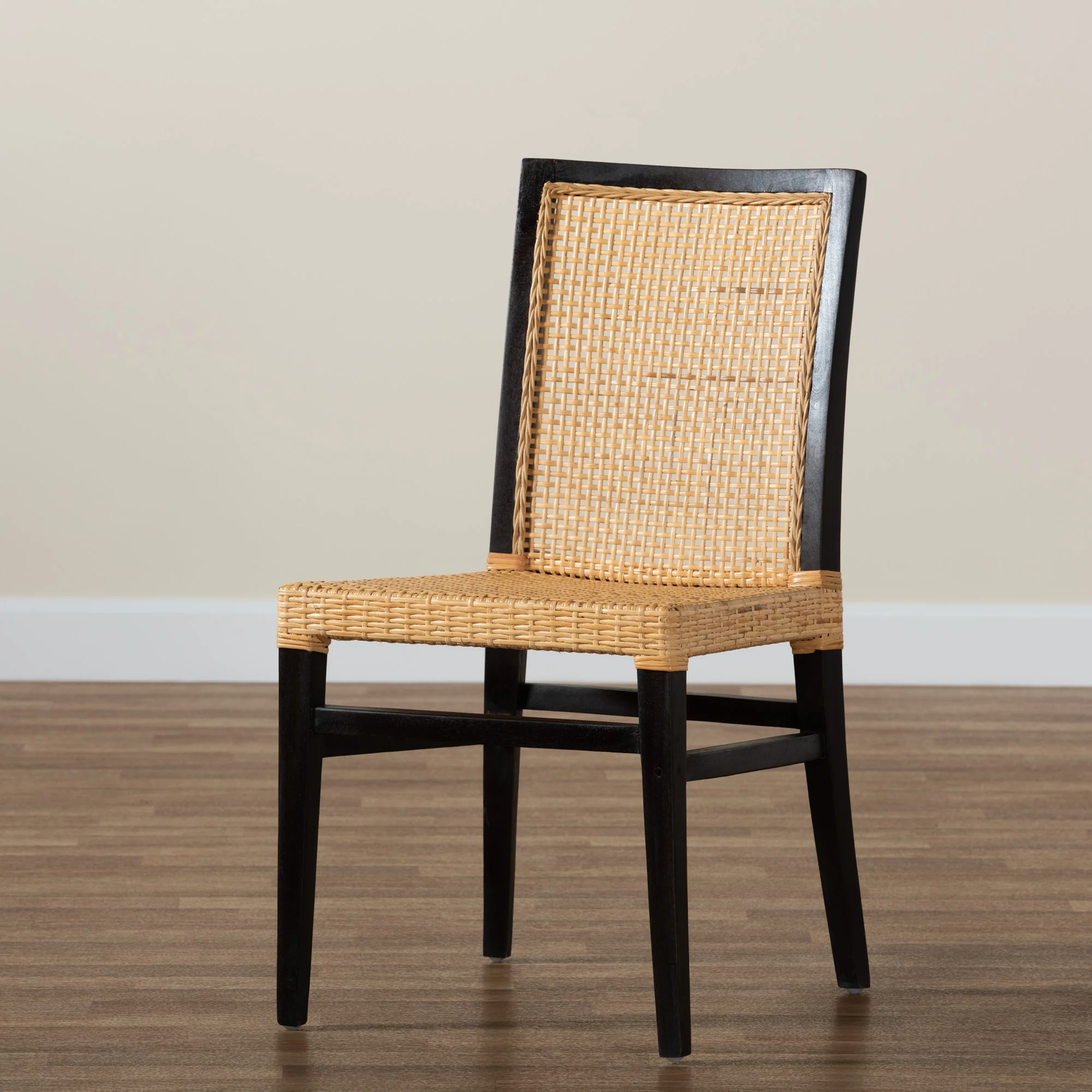 Baxton Studio bali & pari Lingga Modern Bohemian Dark Brown Mahogany Wood and Natural Rattan Dining Chair - Image 2