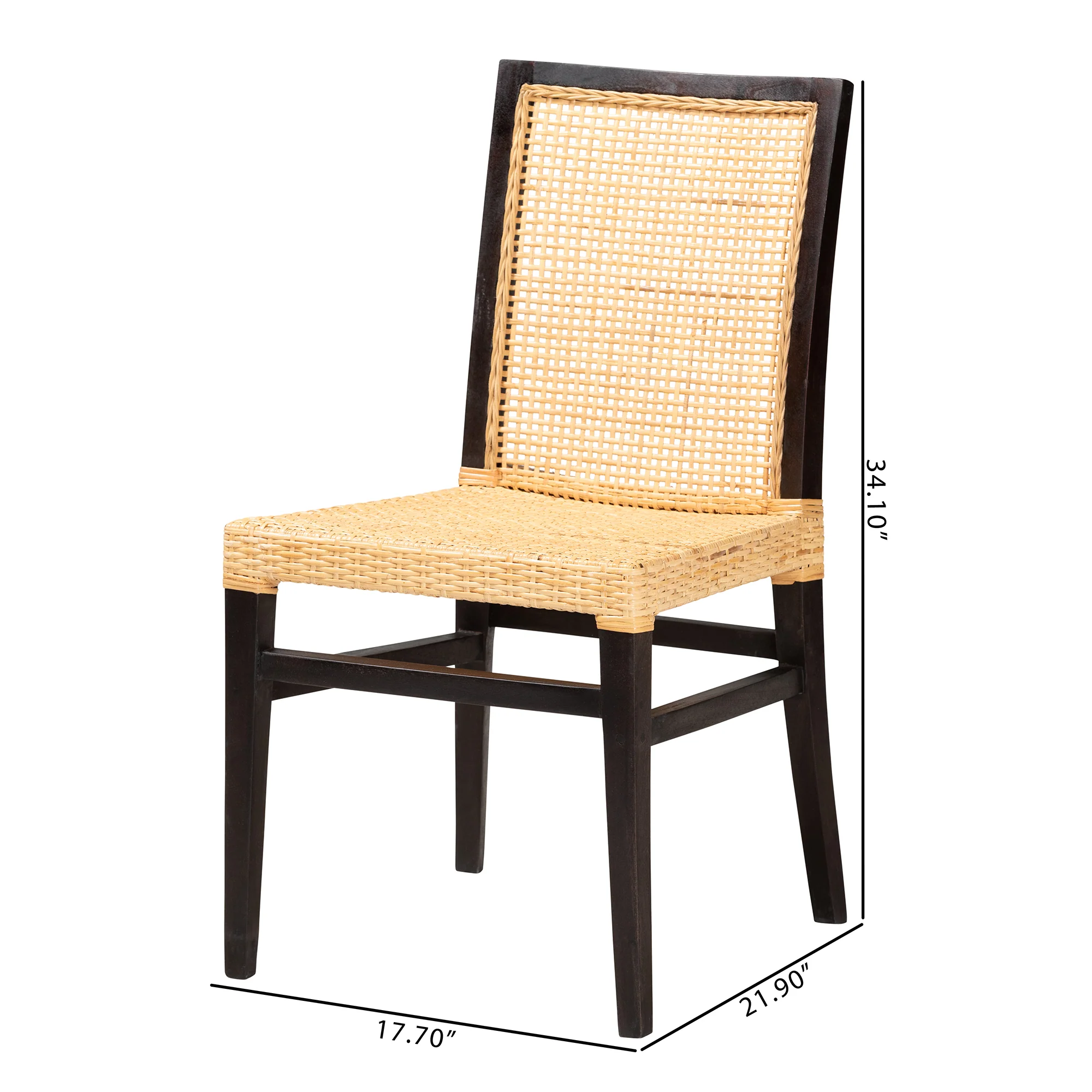Baxton Studio bali & pari Lingga Modern Bohemian Dark Brown Mahogany Wood and Natural Rattan Dining Chair - Image 3
