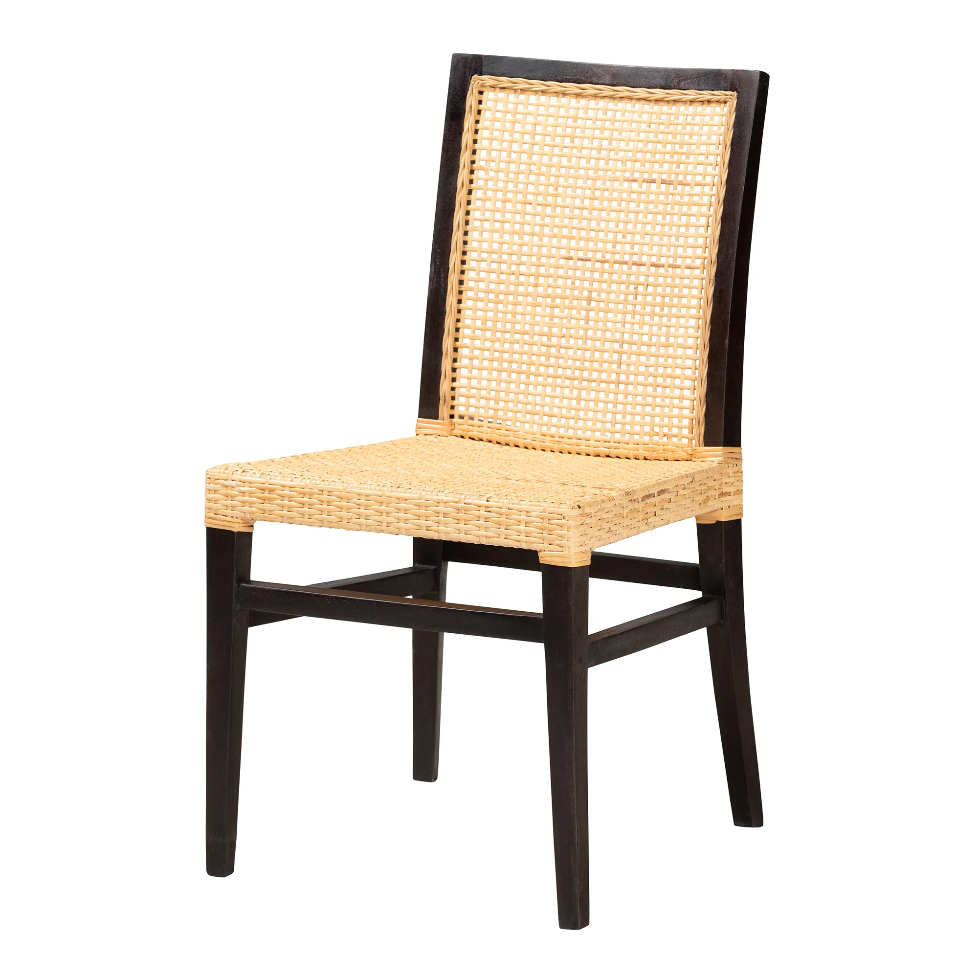 Baxton Studio bali & pari Lingga Modern Bohemian Dark Brown Mahogany Wood and Natural Rattan Dining Chair - Image 4