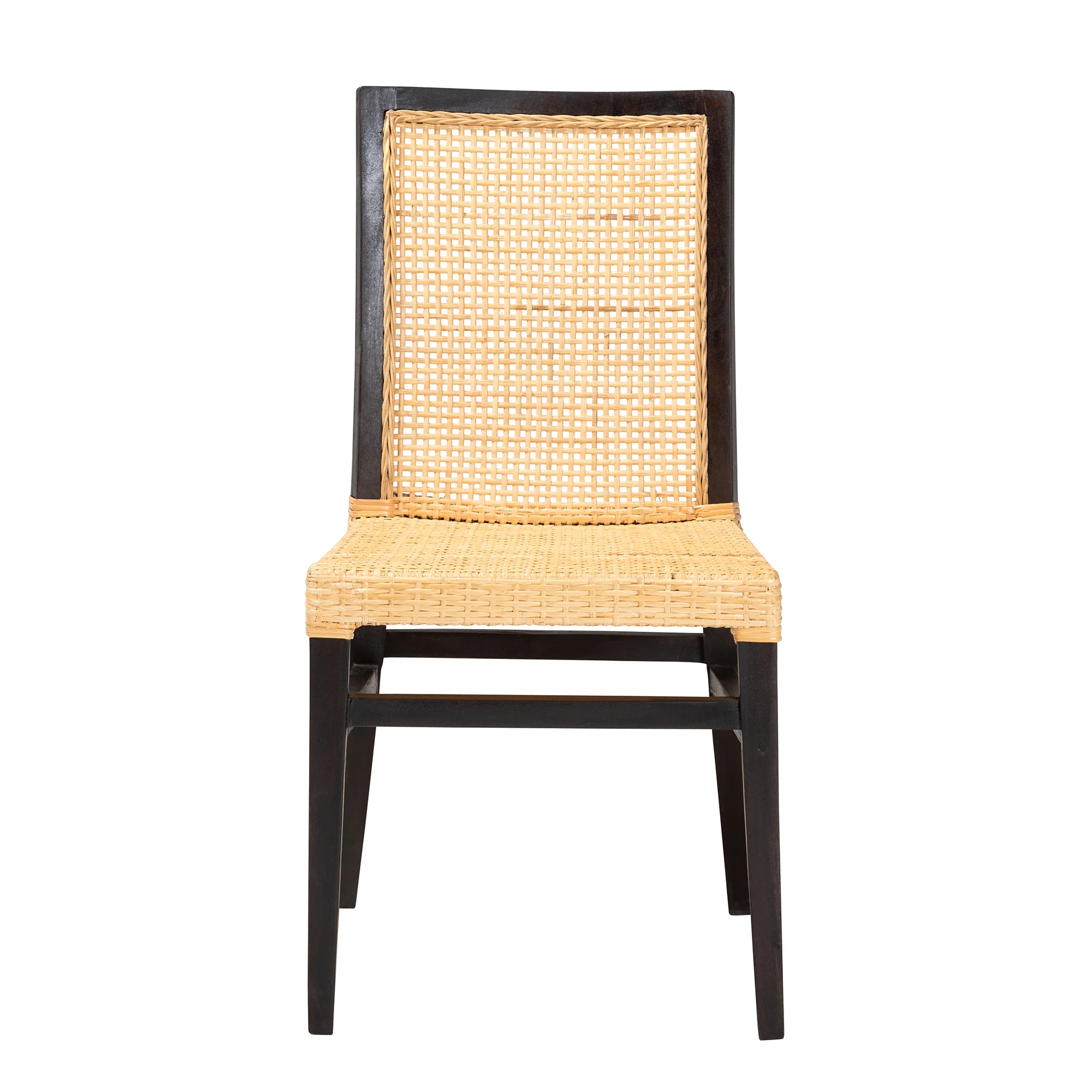 Baxton Studio bali & pari Lingga Modern Bohemian Dark Brown Mahogany Wood and Natural Rattan Dining Chair - Image 5
