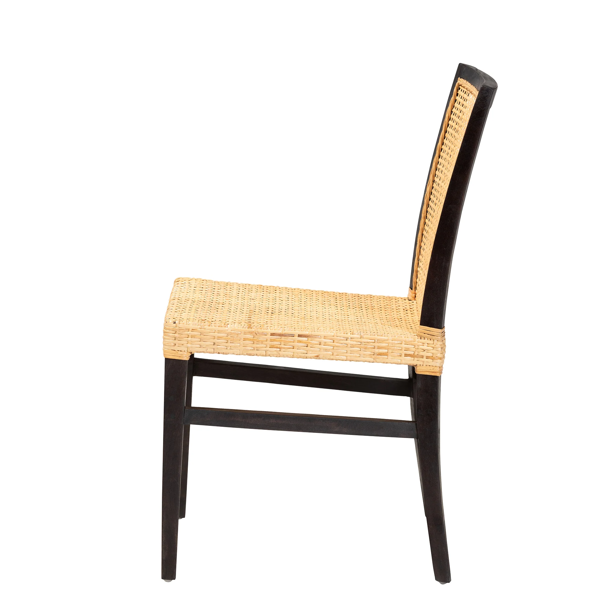Baxton Studio bali & pari Lingga Modern Bohemian Dark Brown Mahogany Wood and Natural Rattan Dining Chair - Image 6