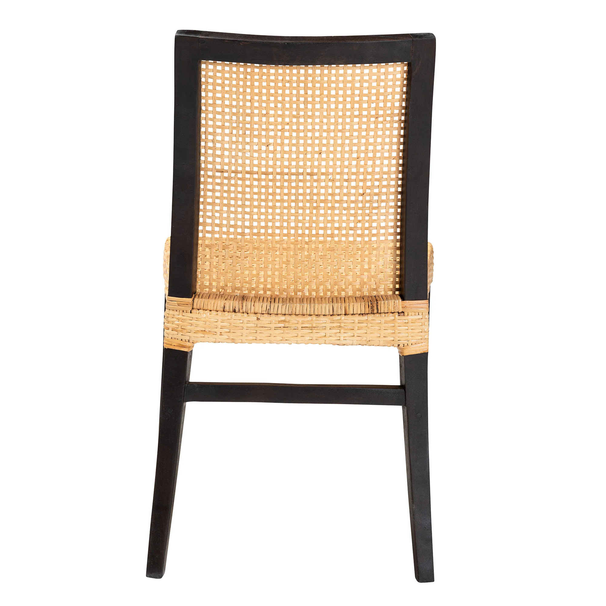 Baxton Studio bali & pari Lingga Modern Bohemian Dark Brown Mahogany Wood and Natural Rattan Dining Chair - Image 7