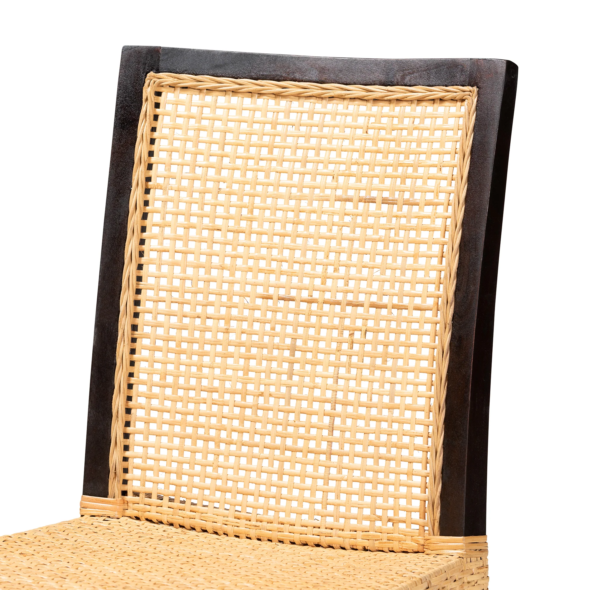 Baxton Studio bali & pari Lingga Modern Bohemian Dark Brown Mahogany Wood and Natural Rattan Dining Chair - Image 8