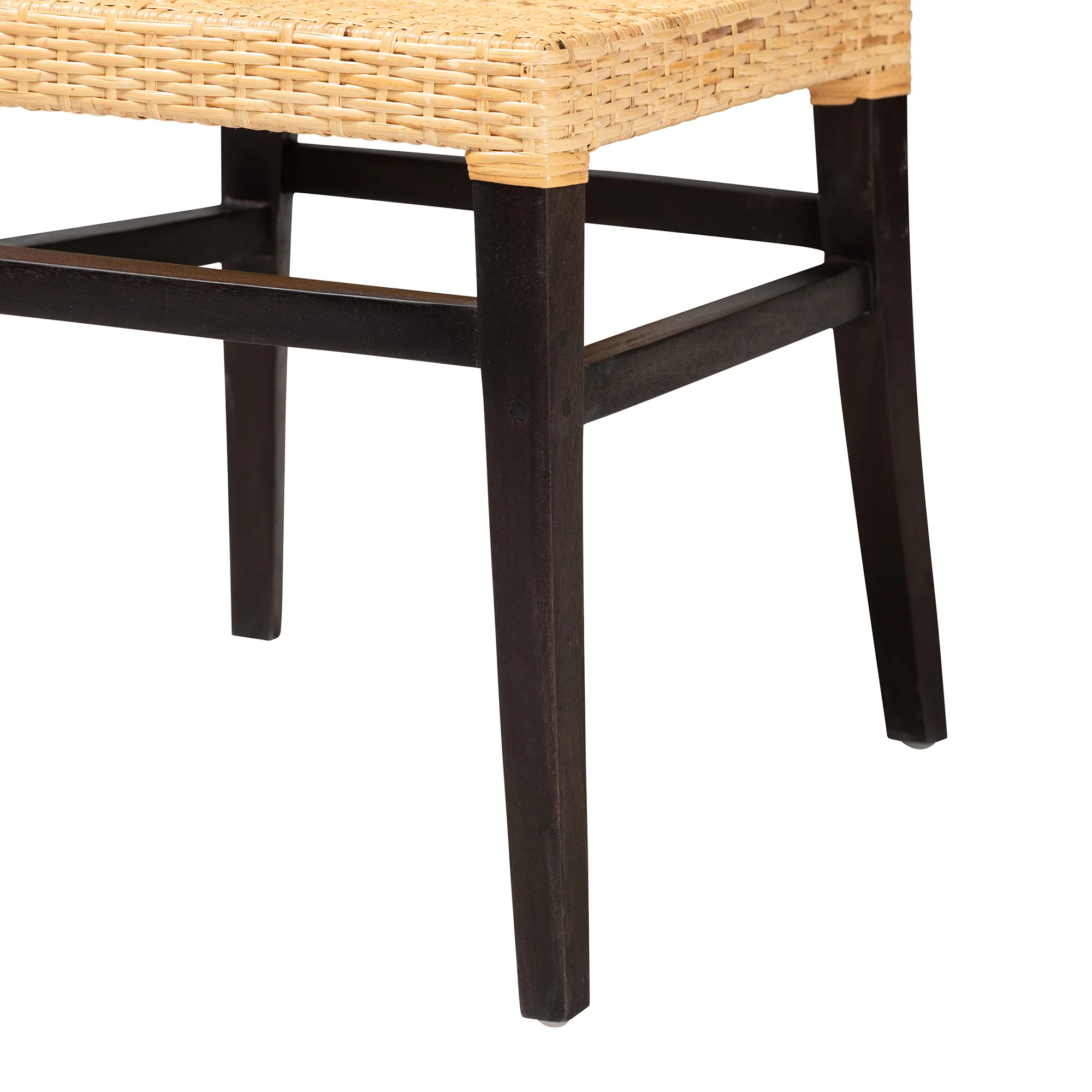 Baxton Studio bali & pari Lingga Modern Bohemian Dark Brown Mahogany Wood and Natural Rattan Dining Chair - Image 9