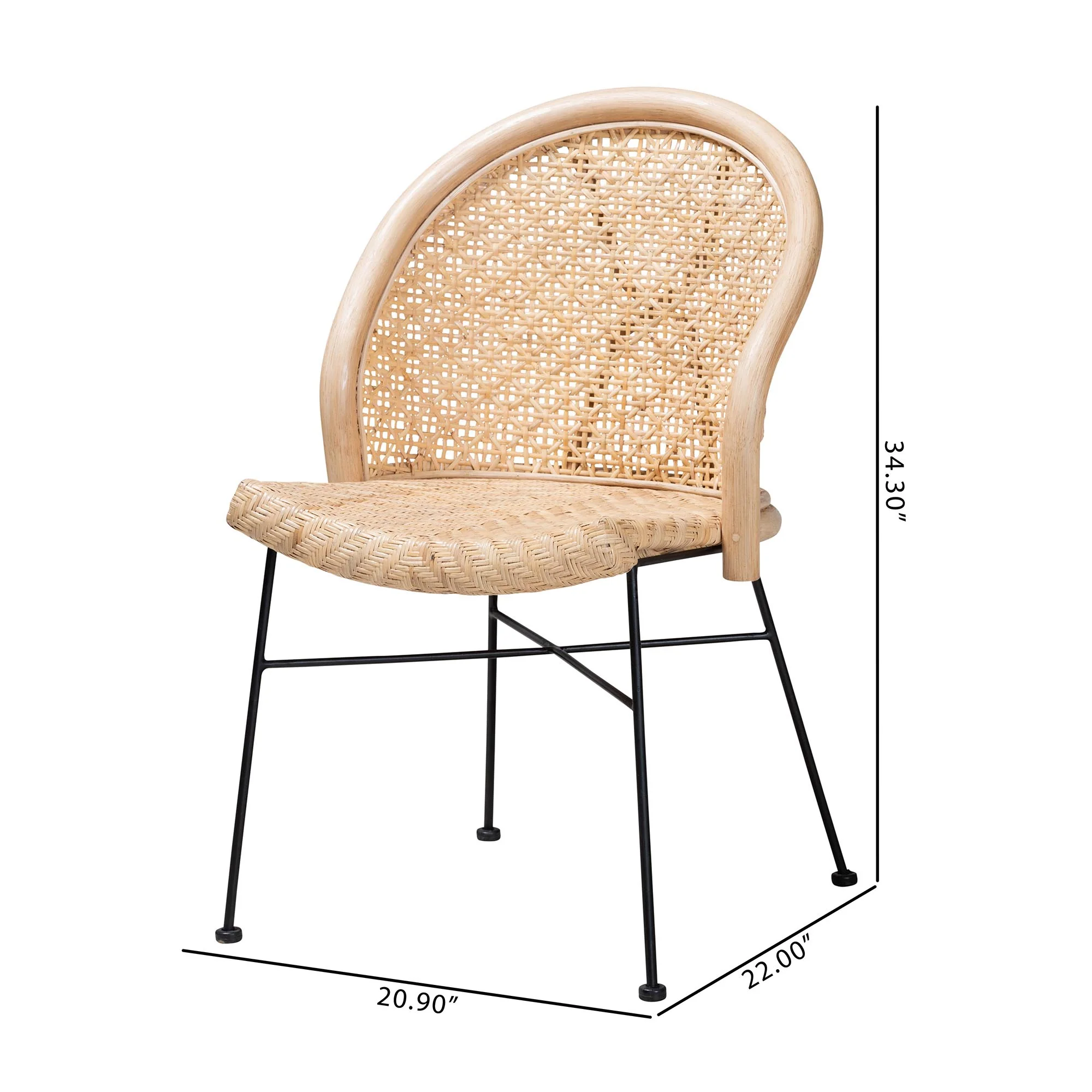 Baxton Studio bali & pari Lisa Modern Bohemian Natural Brown Rattan and Black Metal Dining Chair - Image 10