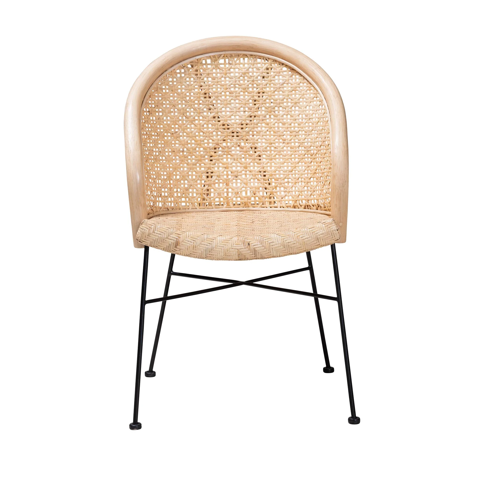 Baxton Studio bali & pari Lisa Modern Bohemian Natural Brown Rattan and Black Metal Dining Chair - Image 3