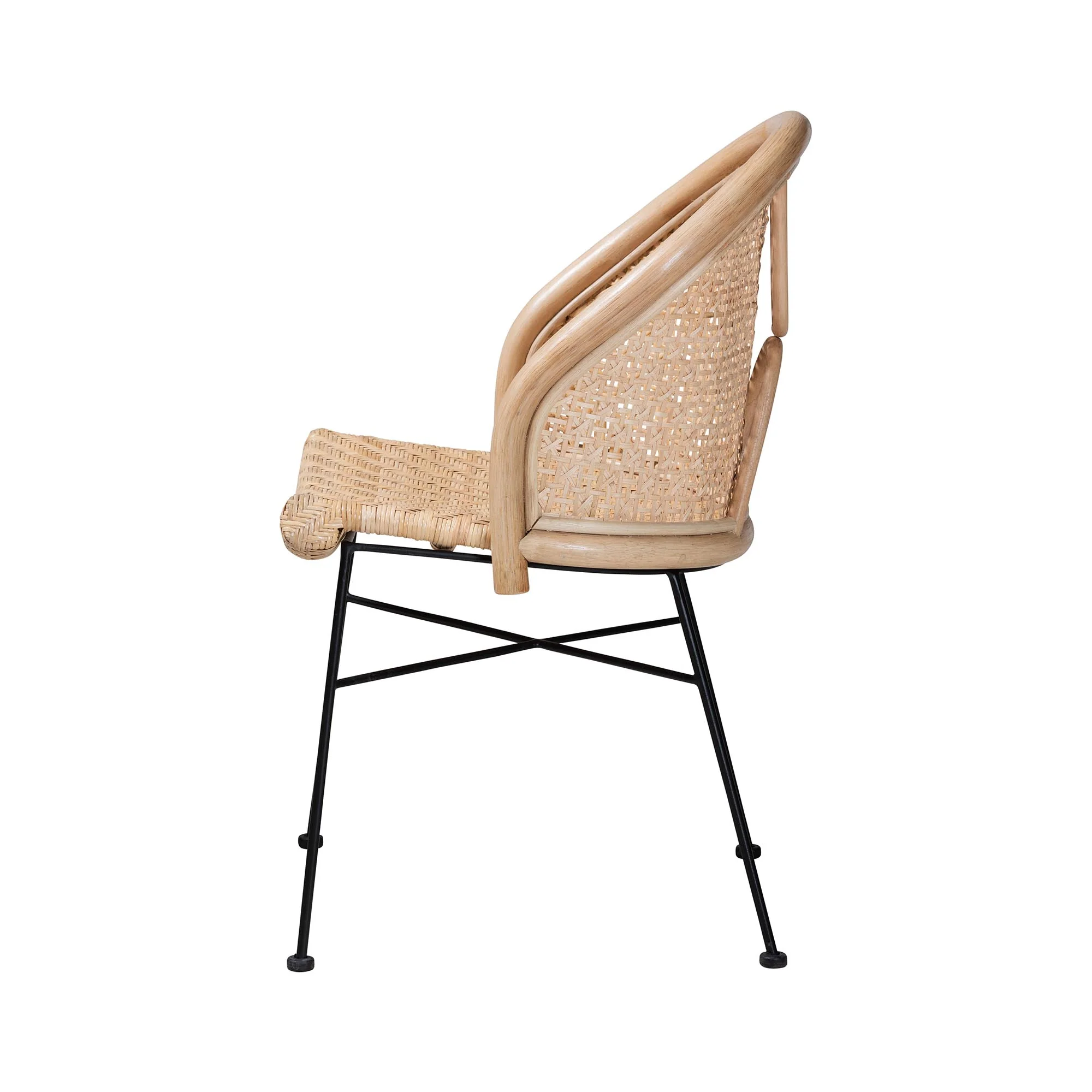 Baxton Studio bali & pari Lisa Modern Bohemian Natural Brown Rattan and Black Metal Dining Chair - Image 4