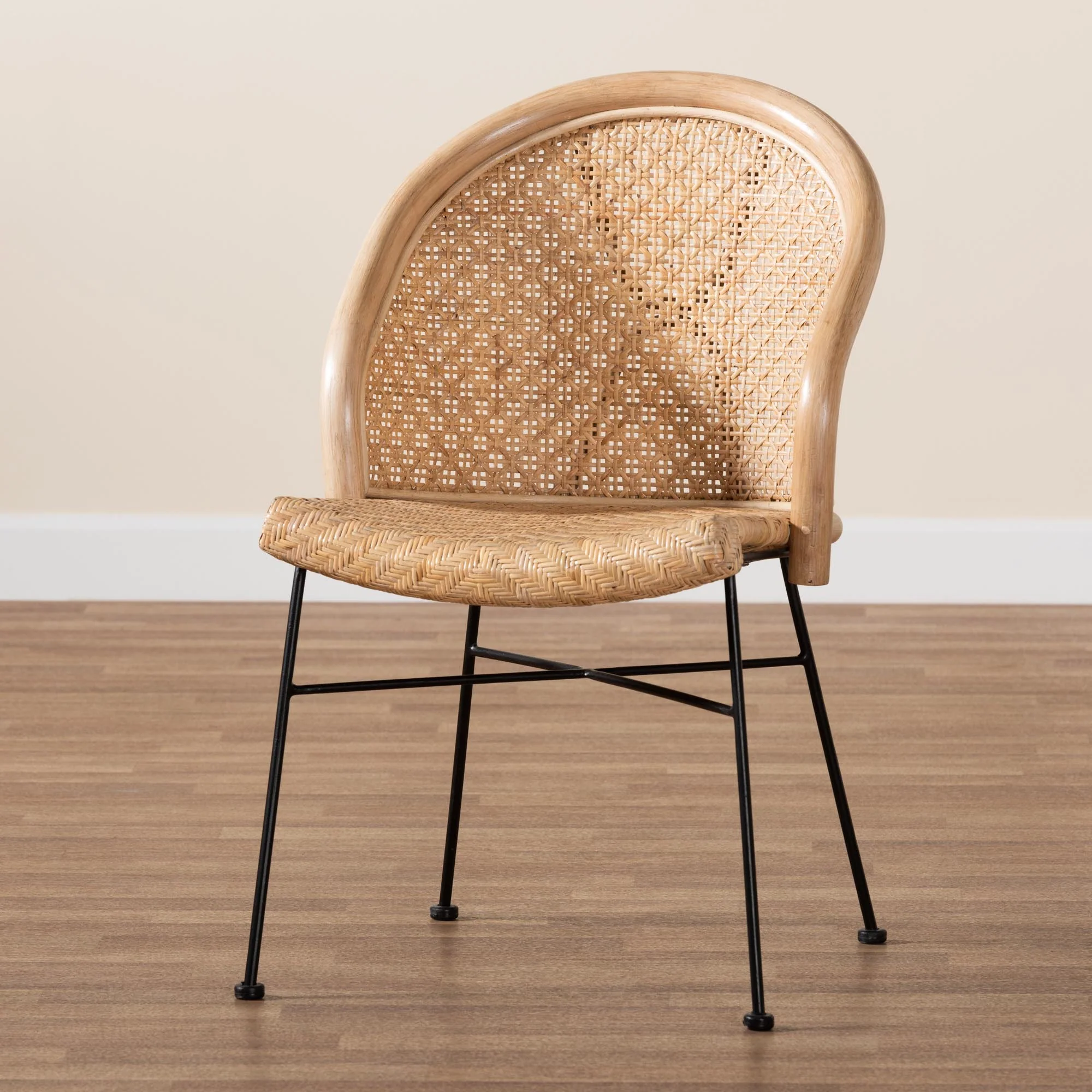 Baxton Studio bali & pari Lisa Modern Bohemian Natural Brown Rattan and Black Metal Dining Chair - Image 9