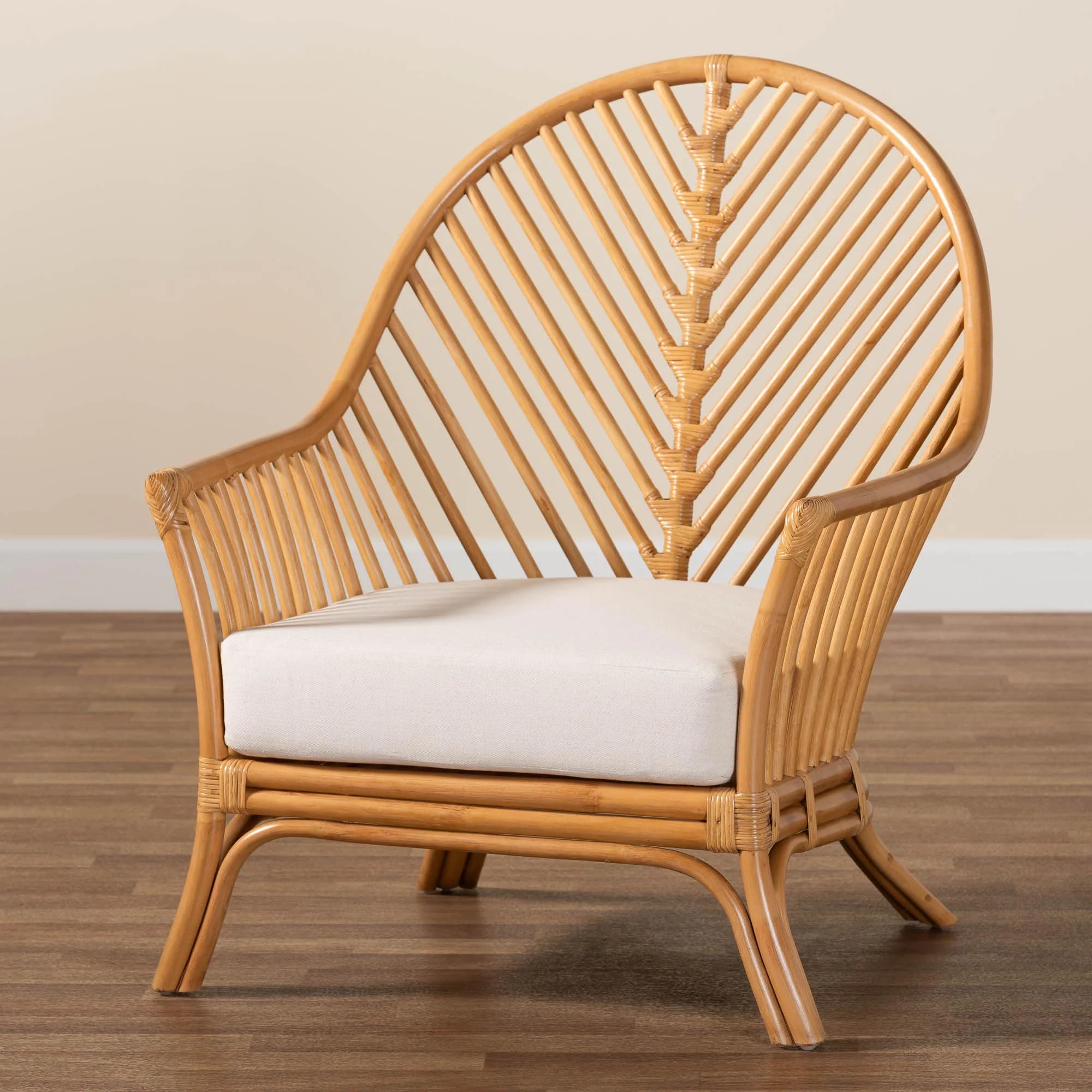 Baxton Studio bali & pari Lisabon Bohemian Light Honey Rattan Arm Chair - Image 2