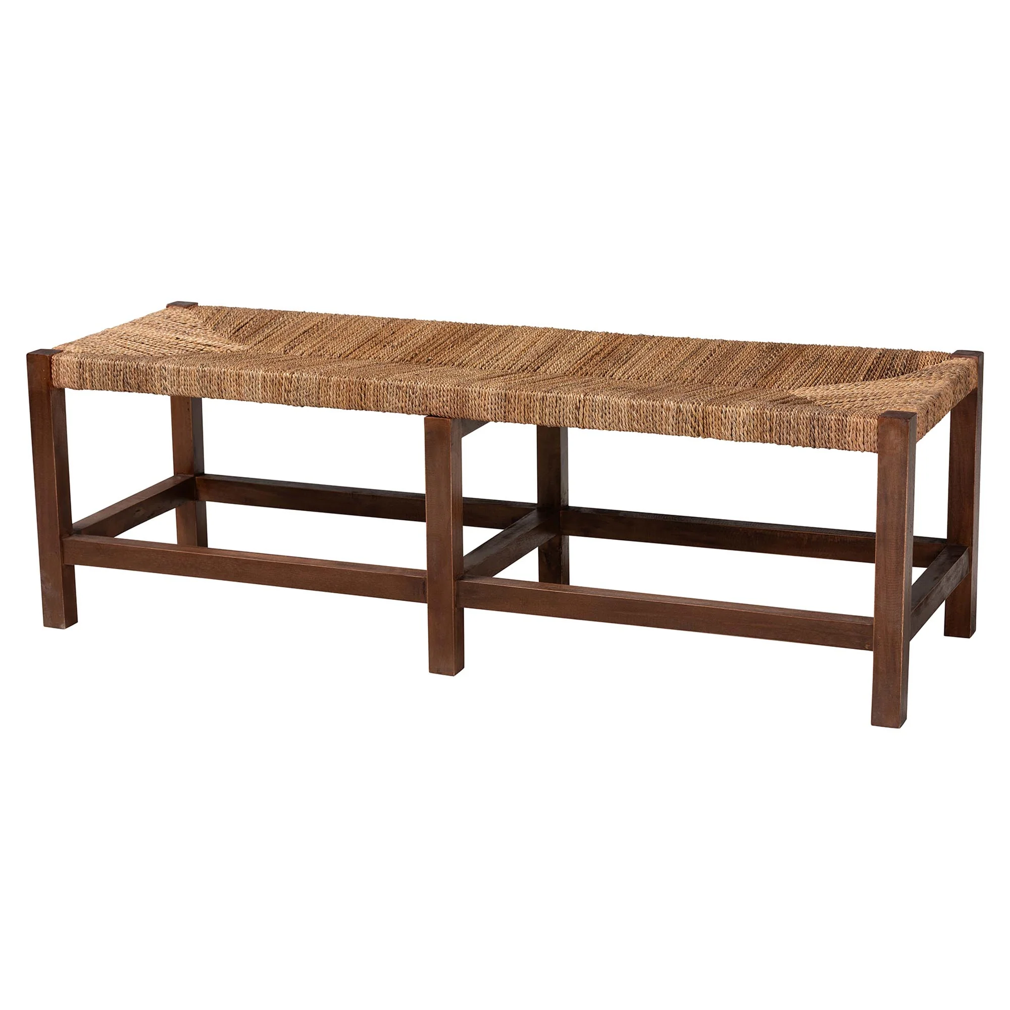 Baxton Studio bali & pari Liza Bohemian Natural Seagrass and Wood Accent Bench - Image 3