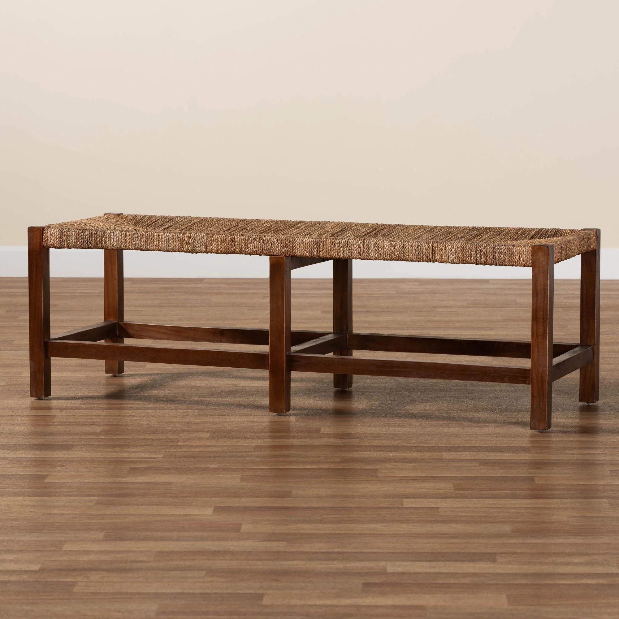Baxton Studio bali & pari Liza Bohemian Natural Seagrass and Wood Accent Bench - Image 8