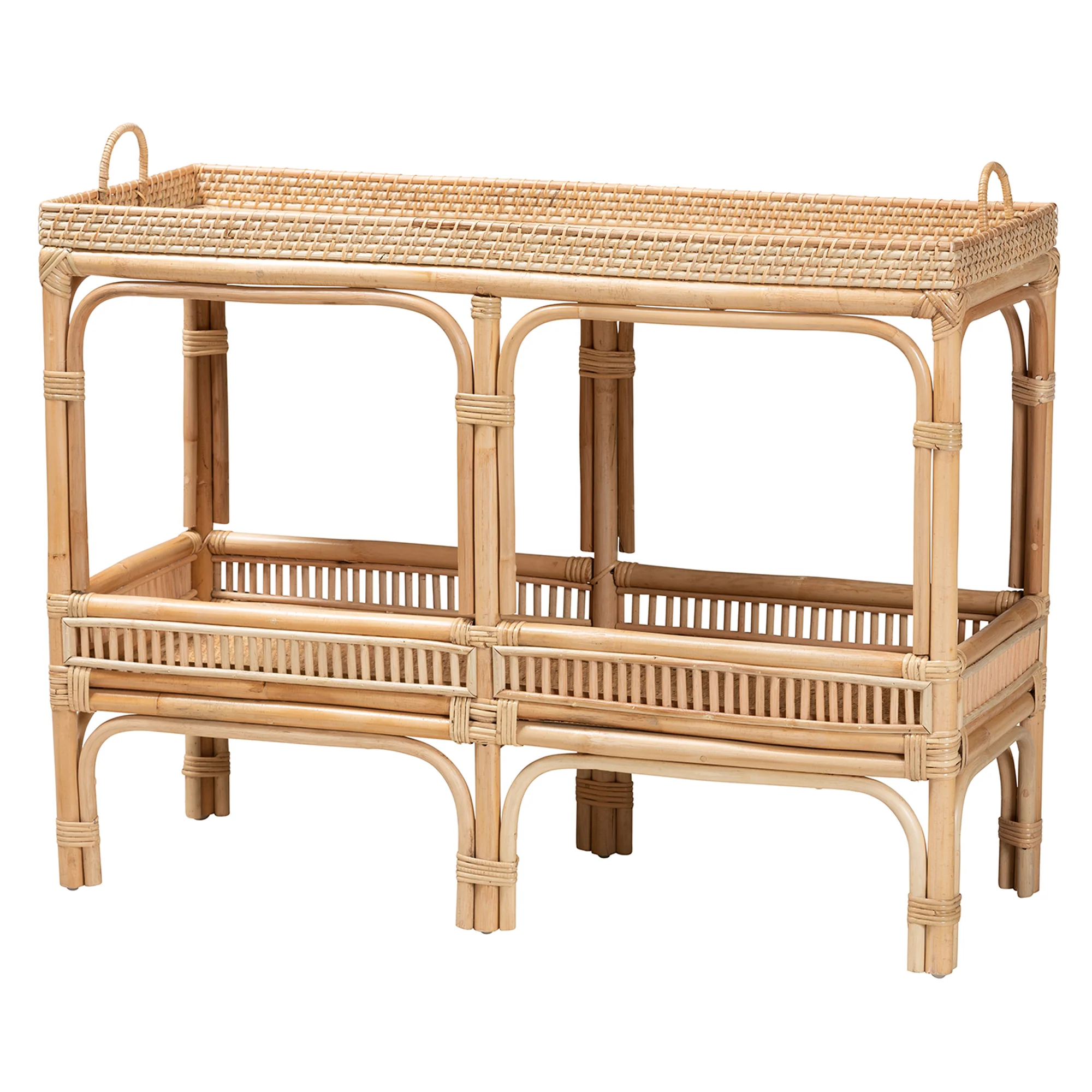 Baxton Studio bali & pari Lombok Modern Bohemian Natural Brown Rattan Console Table - Image 2