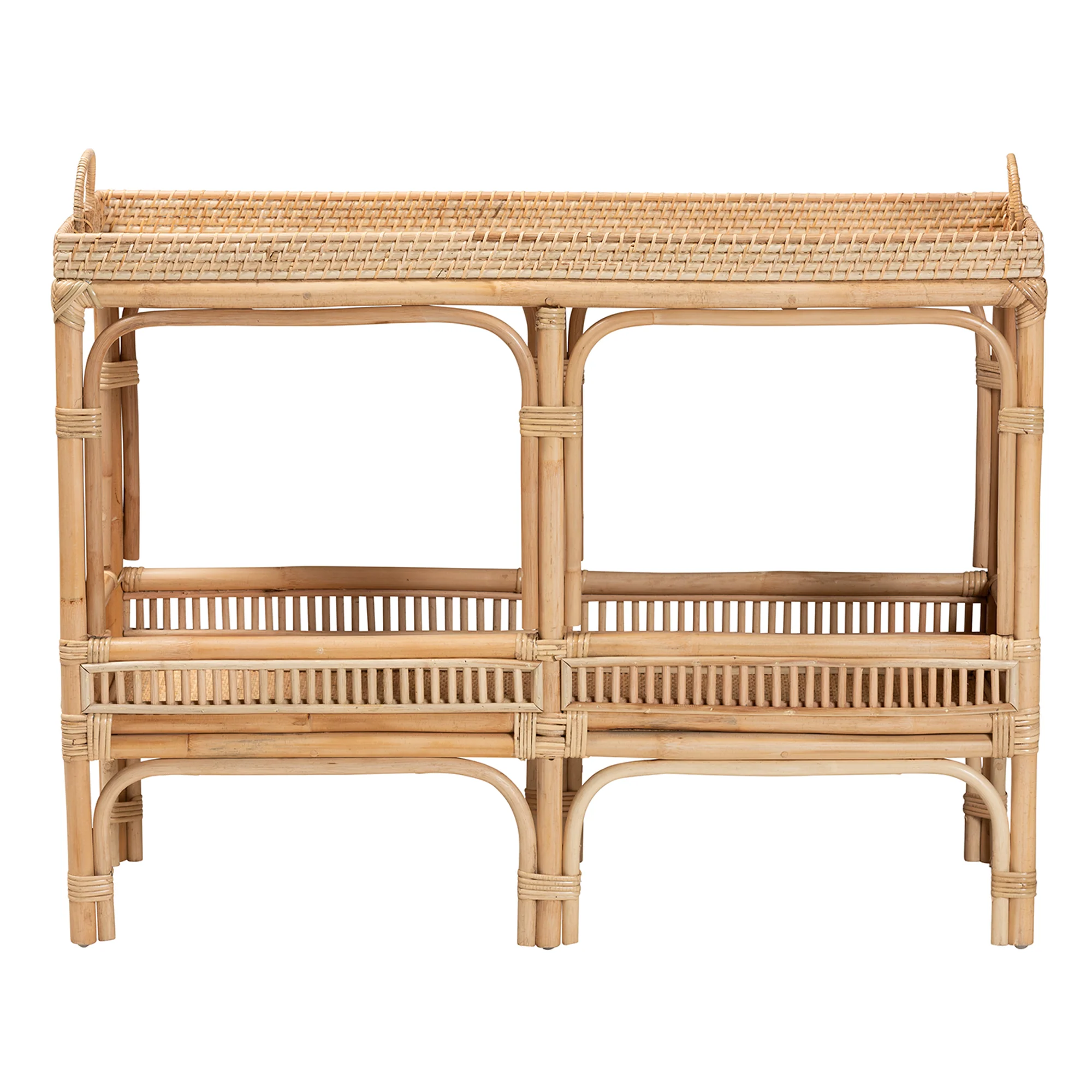 Baxton Studio bali & pari Lombok Modern Bohemian Natural Brown Rattan Console Table - Image 3